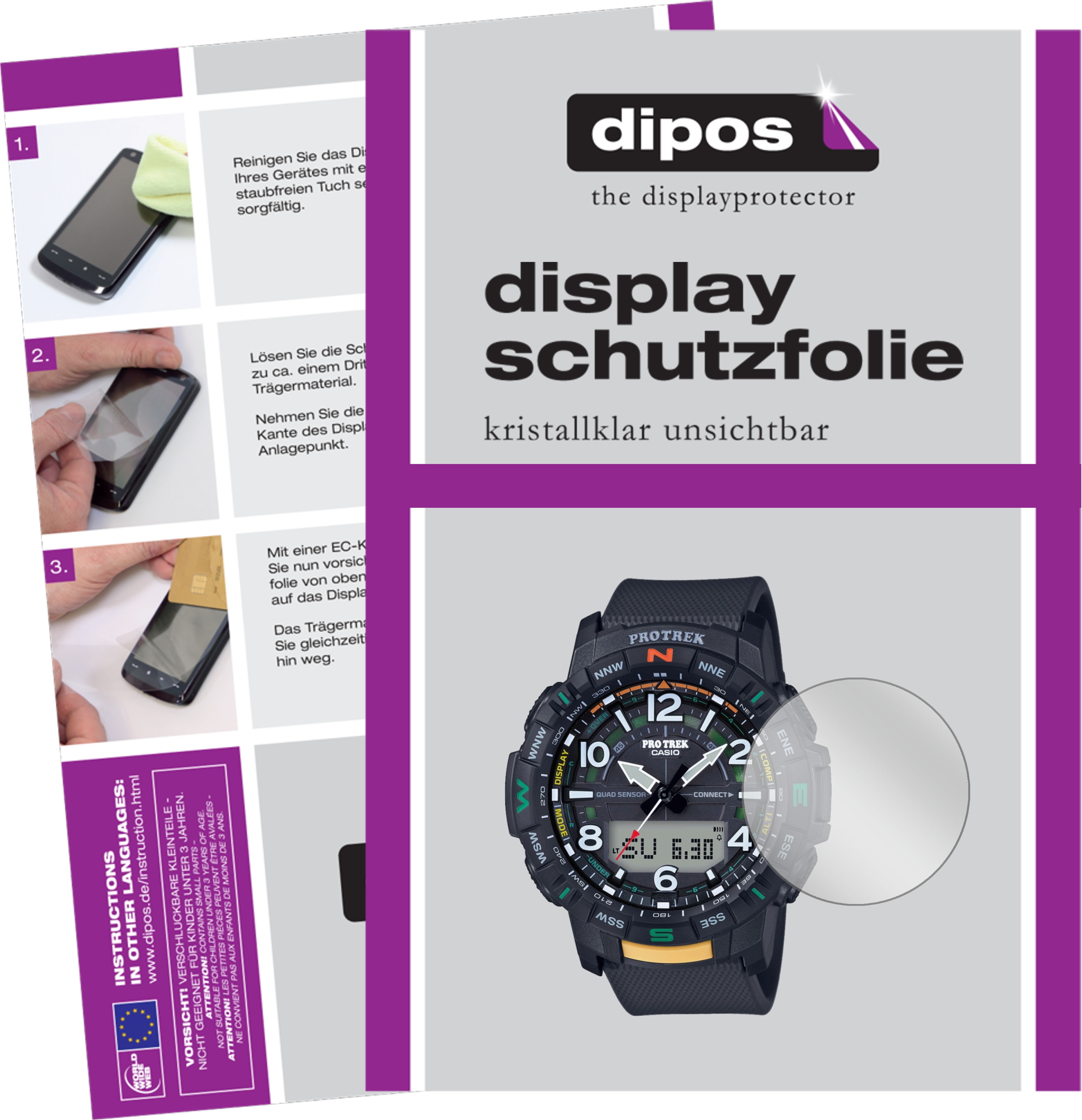 Dipos Displayschutzfolie Crystalclear, Smartwatch Schutzfolie, Transparent