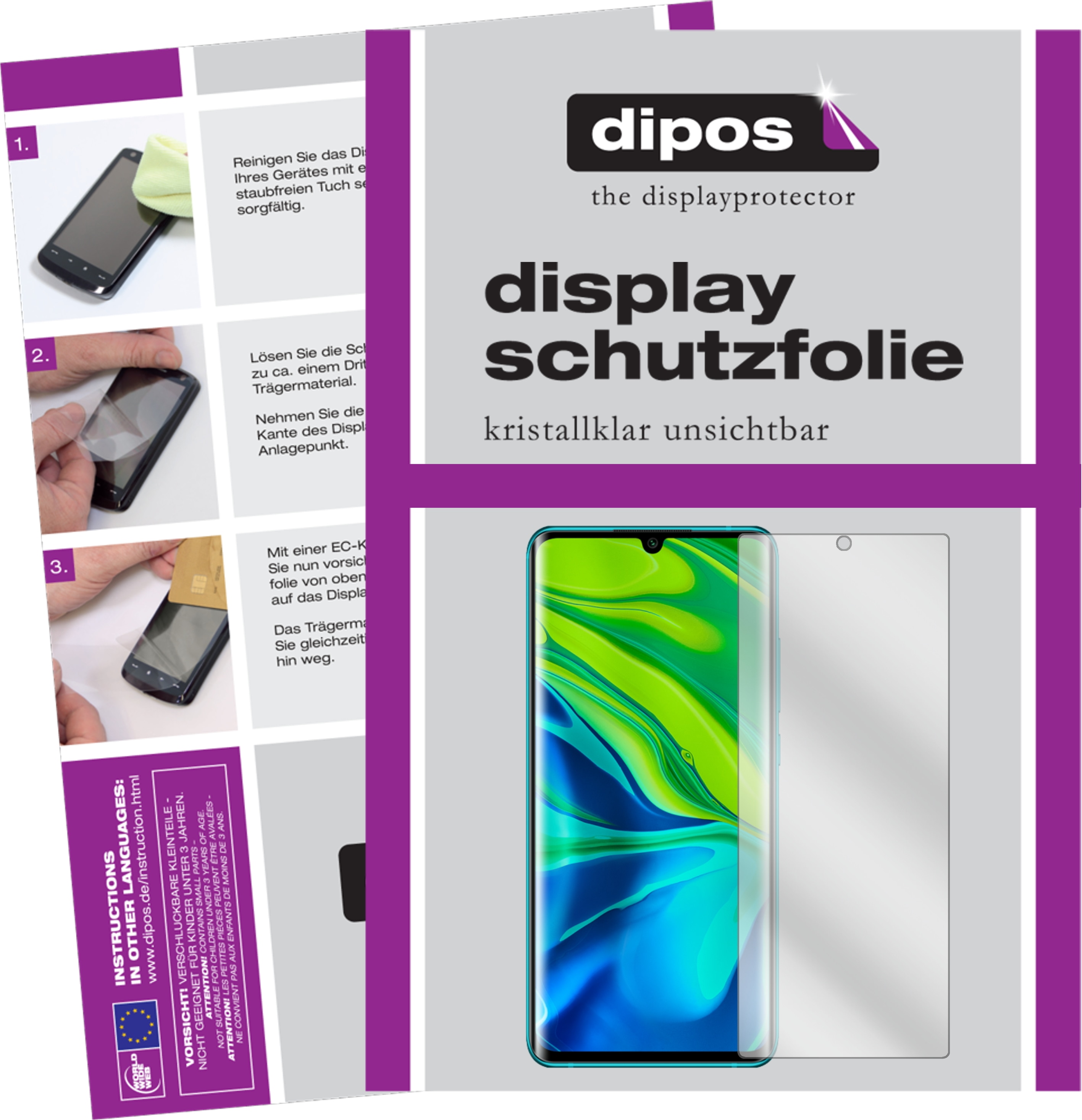 Dipos Displayschutzfolie Crystalclear (2 Stück, Xiaomi Mi Note 10 Lite), Smartphone Schutzfolie, Transparent