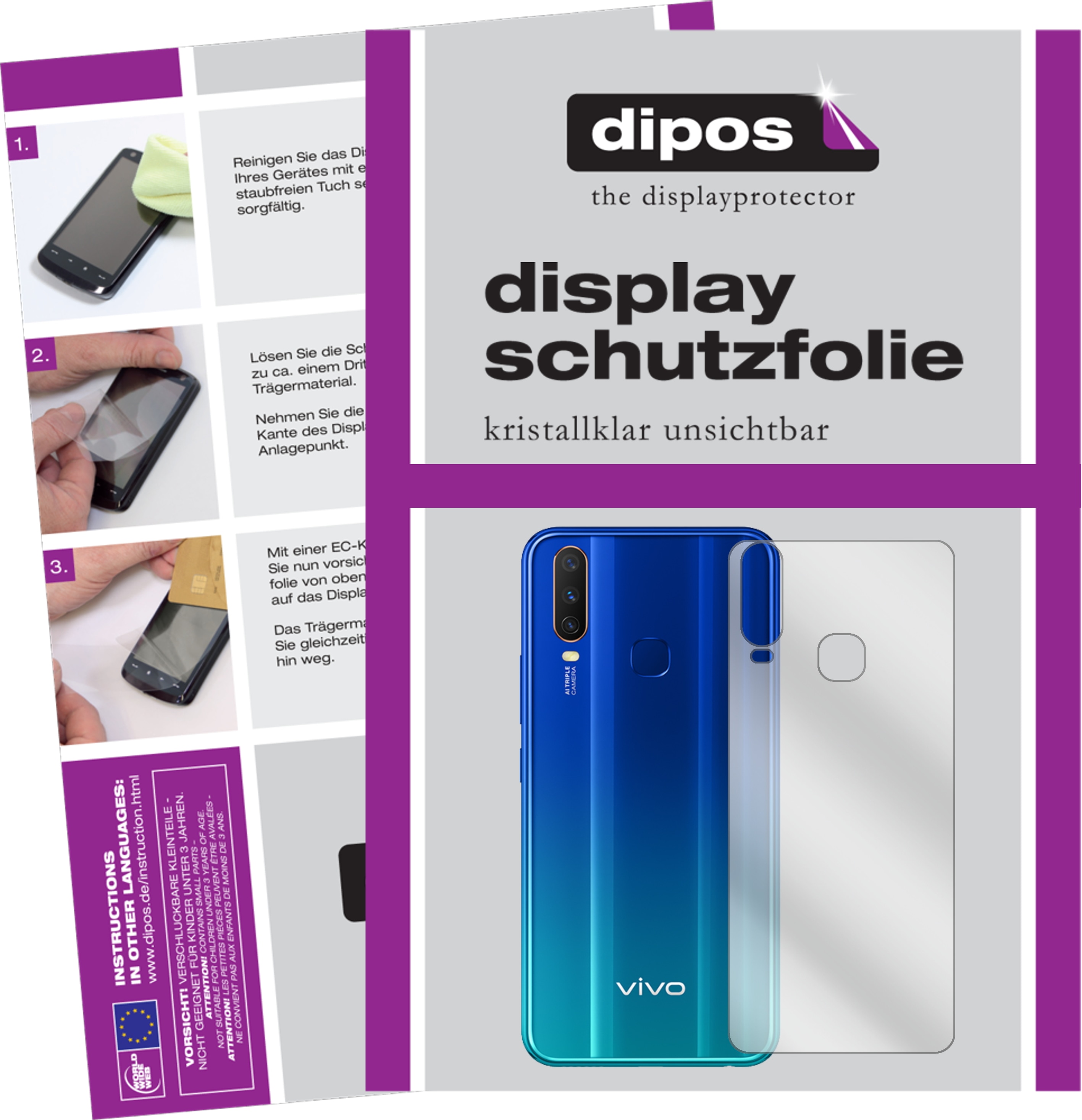 Dipos Displayschutzfolie Crystalclear (2 Stück, Vivo Y12), Smartphone Schutzfolie