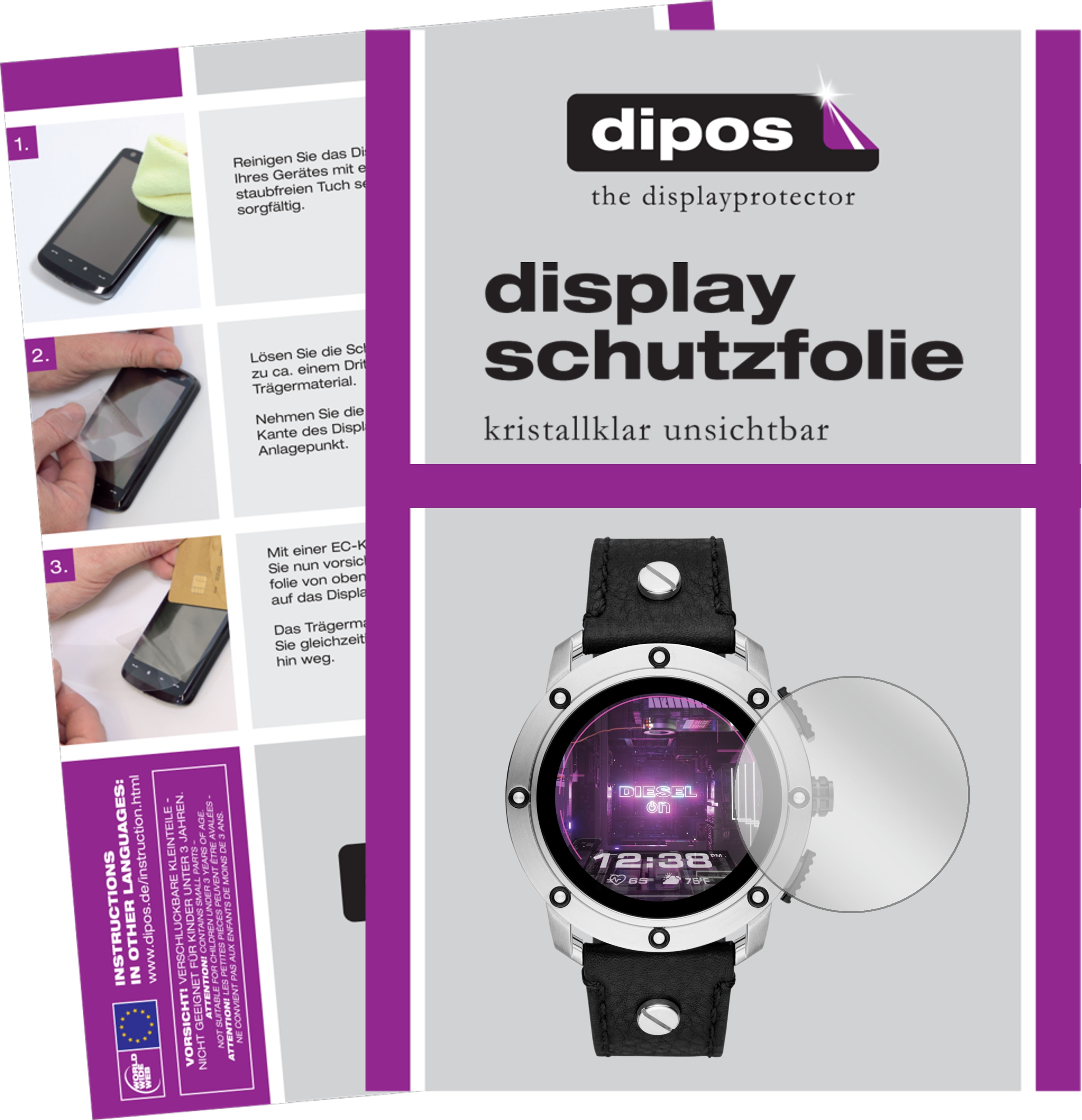 Dipos Displayschutzfolie Crystalclear, Smartwatch Schutzfolie, Transparent