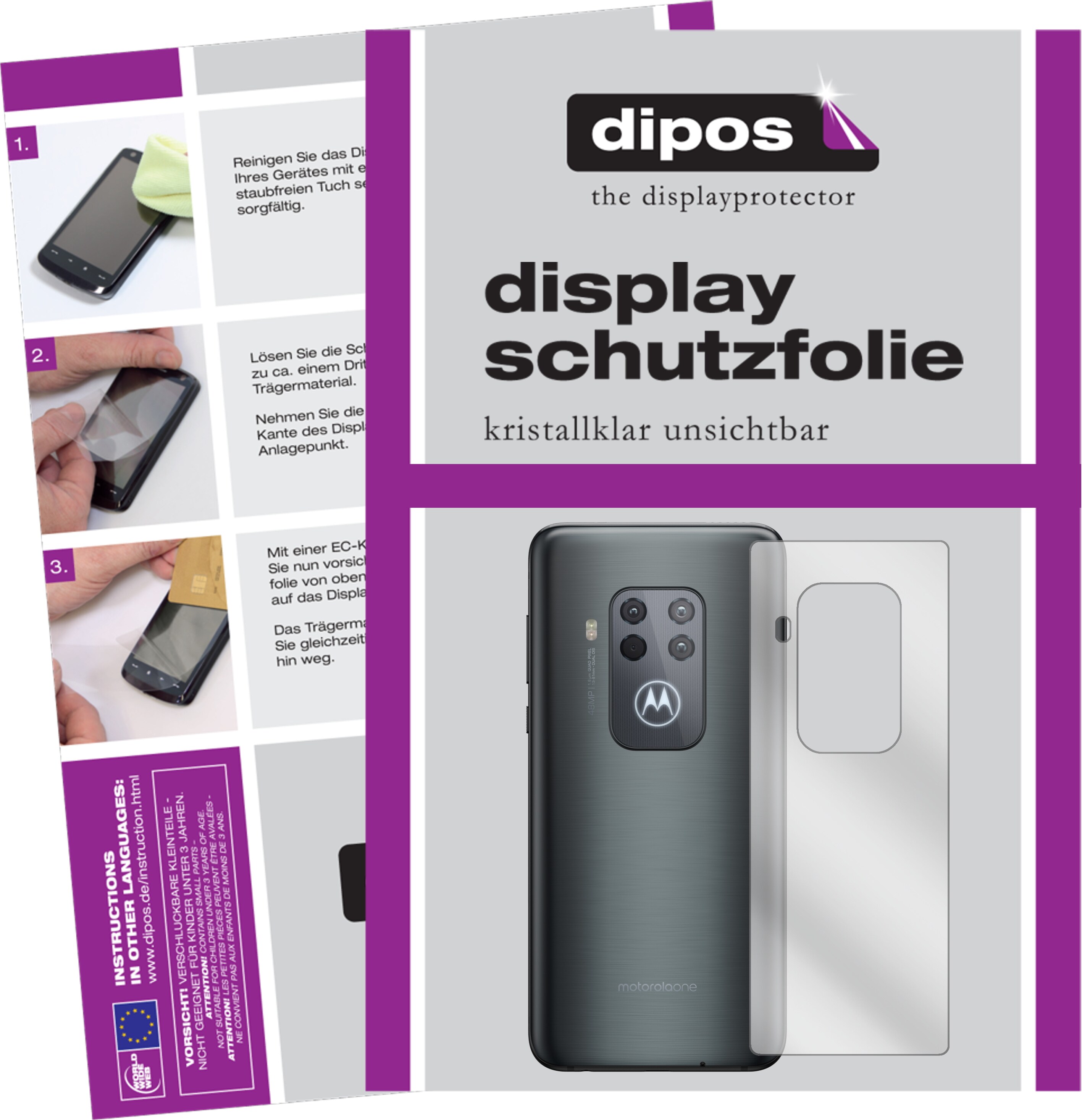 Dipos Displayschutzfolie Crystalclear (2 Stück, Motorola One Zoom), Smartphone Schutzfolie, Transparent