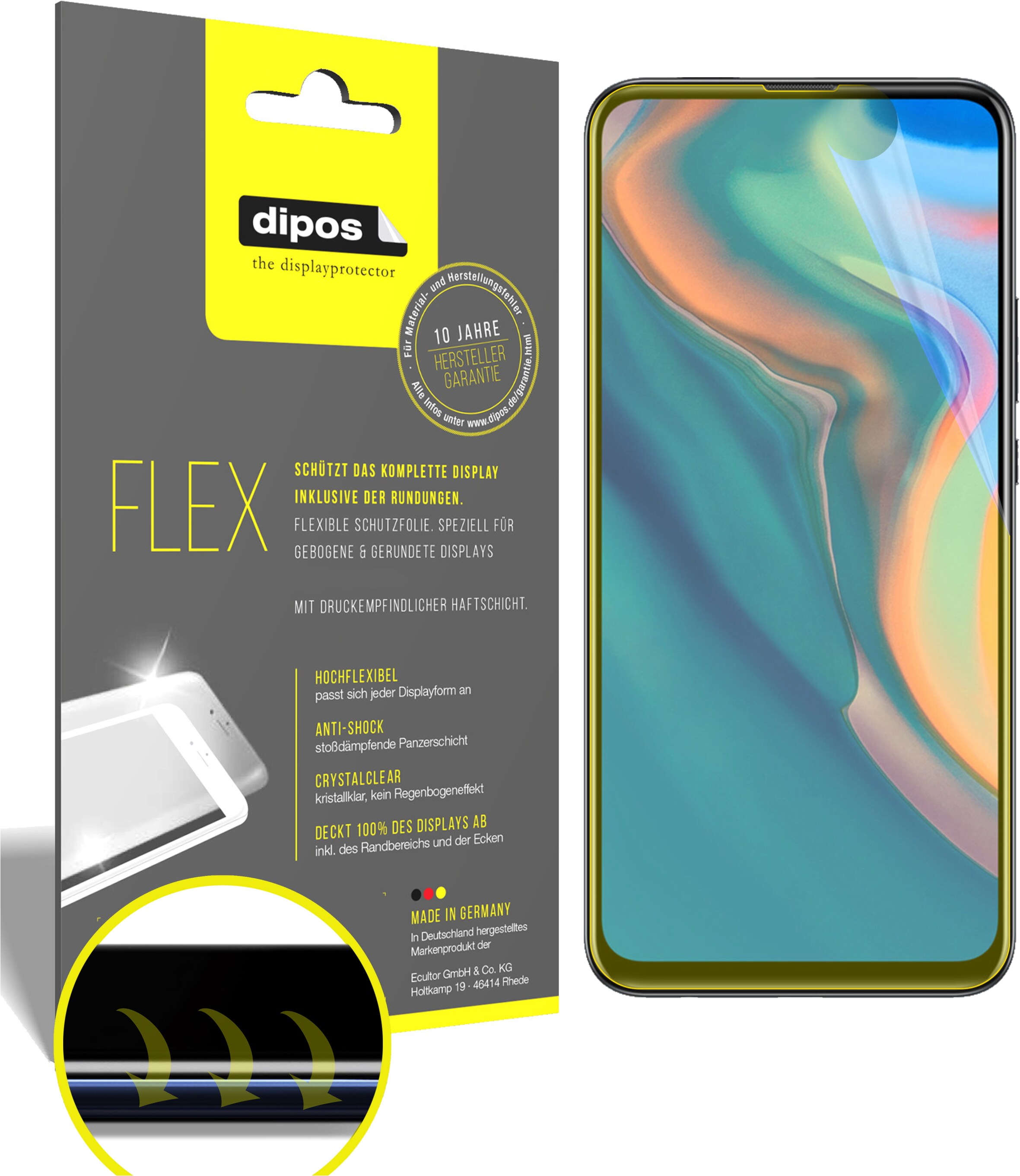 Dipos Displayschutzfolie Full-Cover 3D (2 Stück, Huawei Y9 Prime (2019)), Smartphone Schutzfolie, Transparent