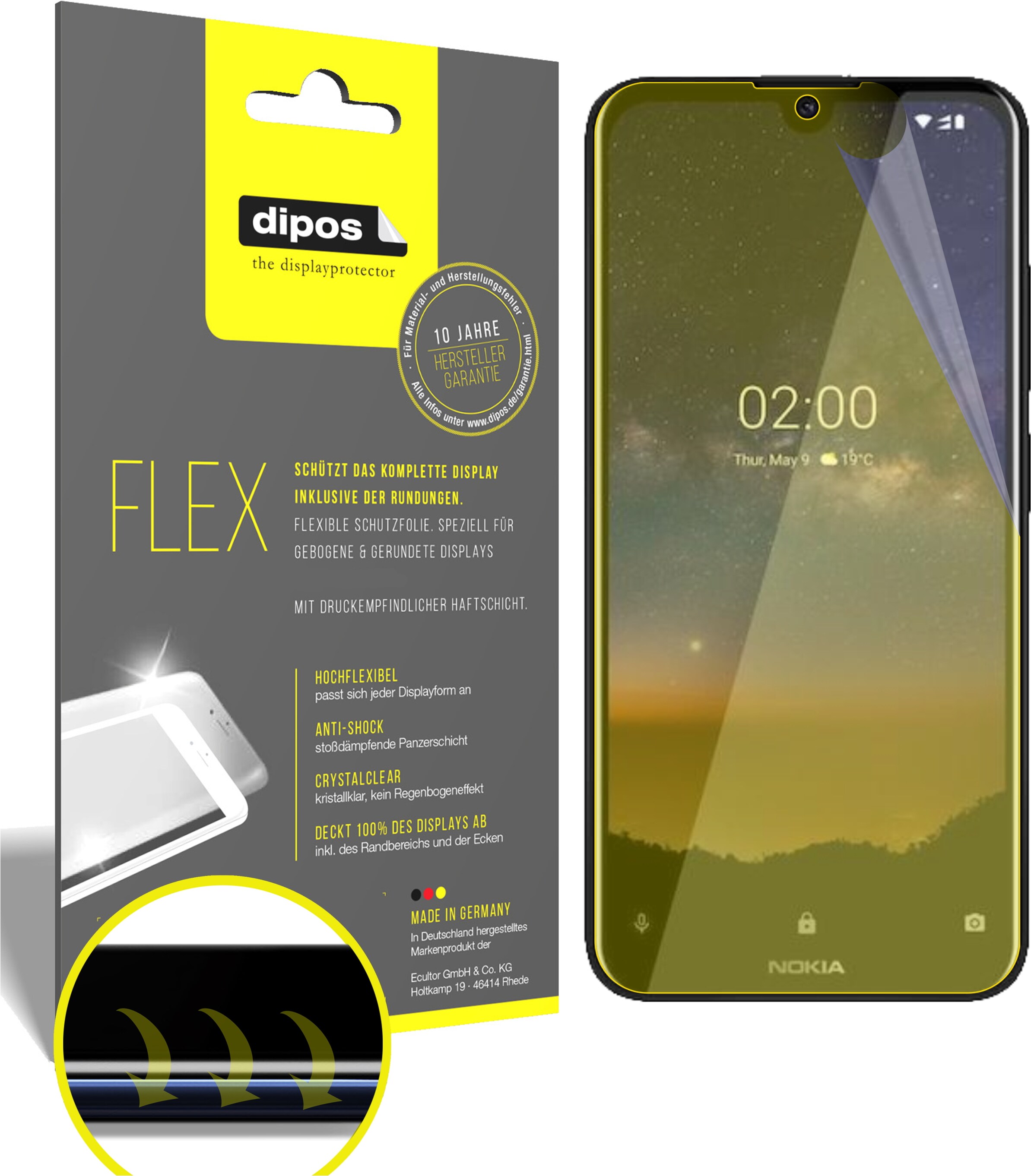 Dipos Displayschutzfolie Full-Cover 3D (2 Stück, Nokia 2.2), Smartphone Schutzfolie, Transparent