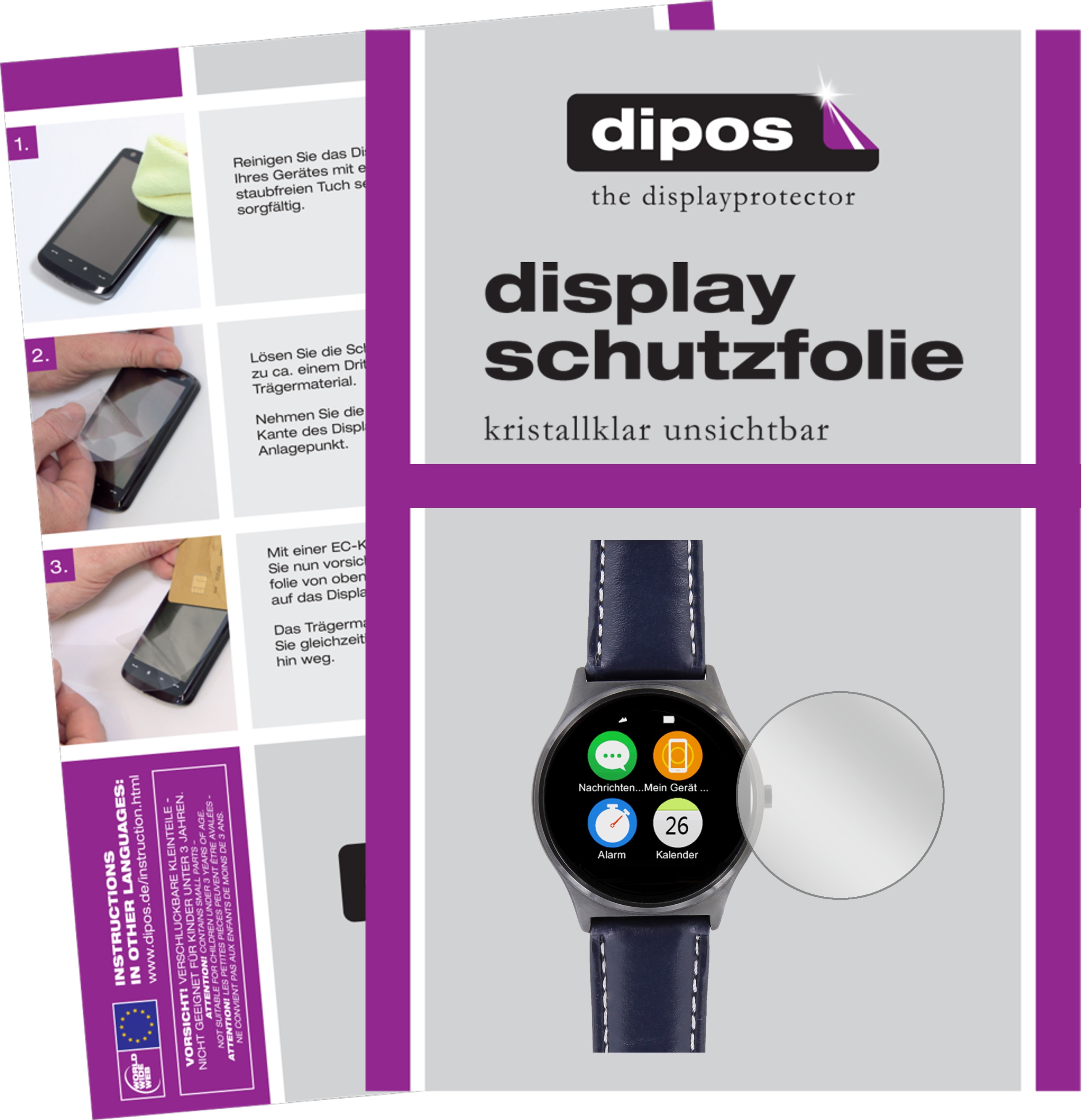 Dipos Displayschutzfolie Crystalclear, Smartwatch Schutzfolie, Transparent