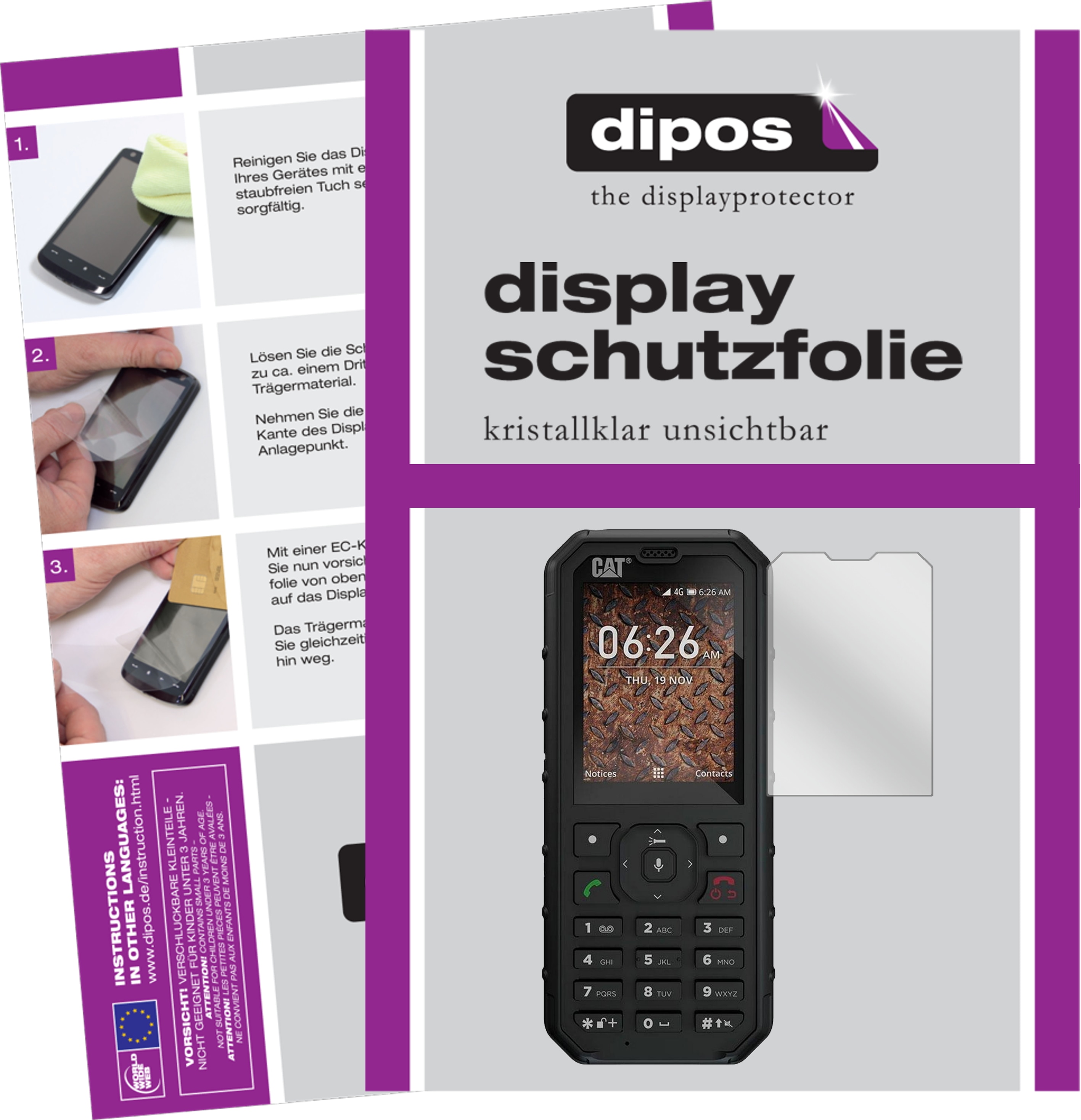 Dipos Displayschutzfolie Crystalclear (6 Stück, CAT B35), Smartphone Schutzfolie, Transparent