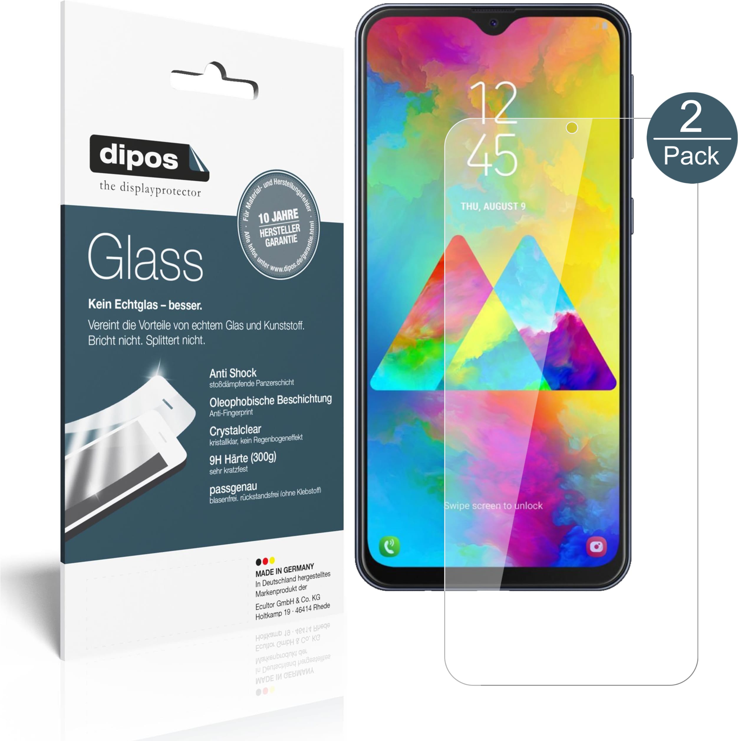 Dipos Displayschutz Anti-Shock (2 Stück, Galaxy M20), Smartphone Schutzfolie, Transparent