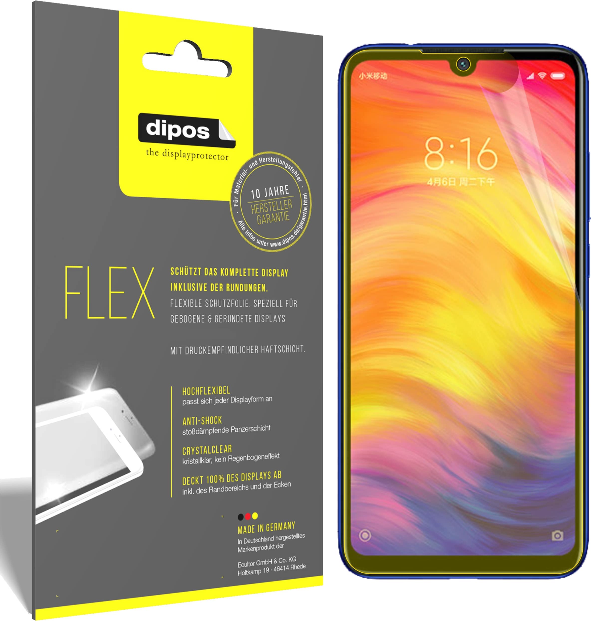 Dipos Displayschutzfolie Full-Cover 3D (3 Stück, Xiaomi Redmi Note 7 Pro), Smartphone Schutzfolie, Transparent