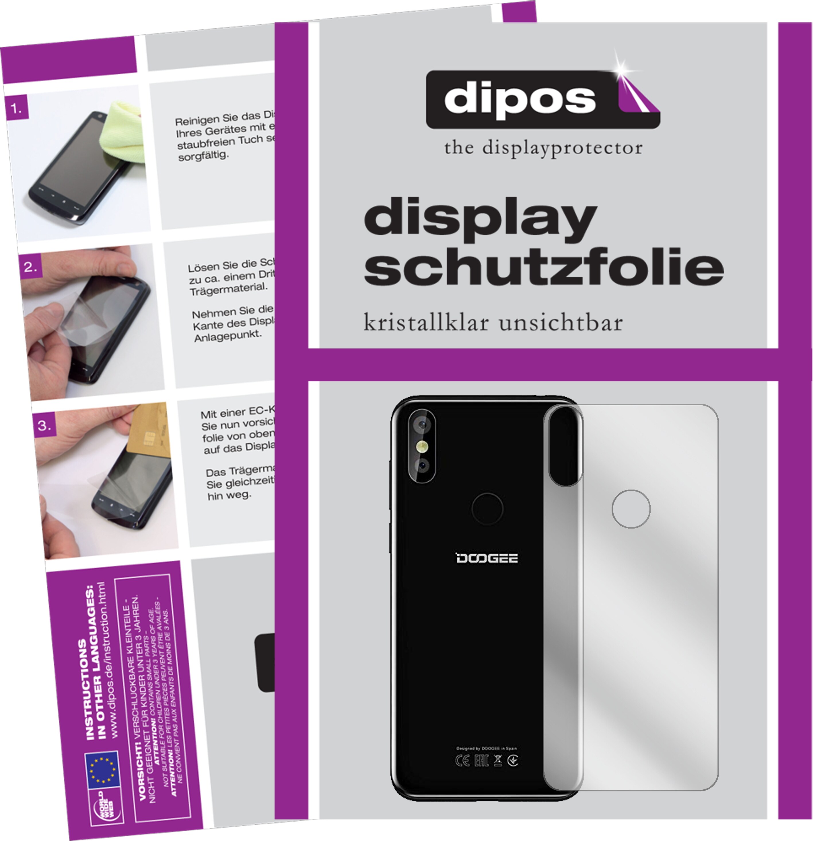 Dipos Displayschutzfolie Crystalclear (6 Stück, Doogee Y8), Smartphone Schutzfolie, Transparent