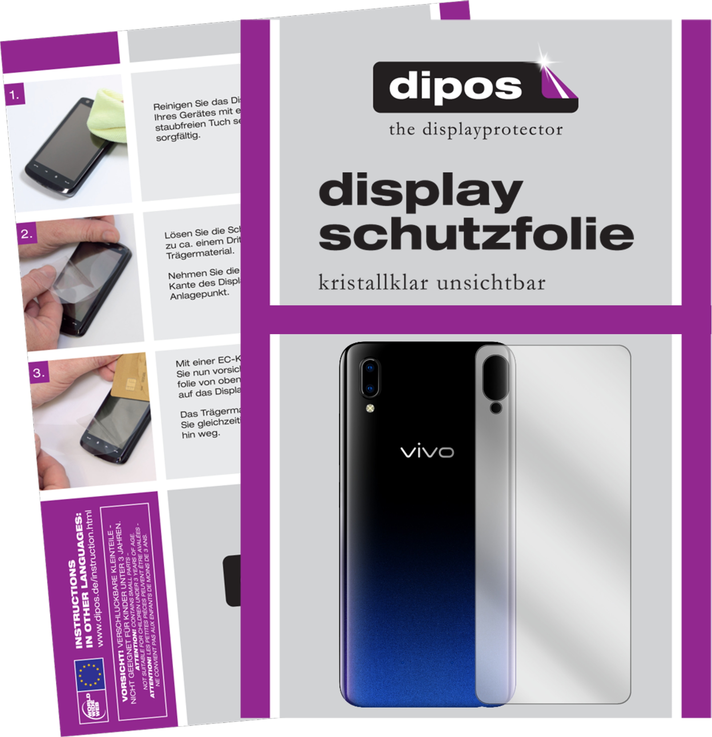 Dipos Displayschutzfolie Crystalclear (1 Stück, Vivo Y95), Smartphone Schutzfolie, Transparent