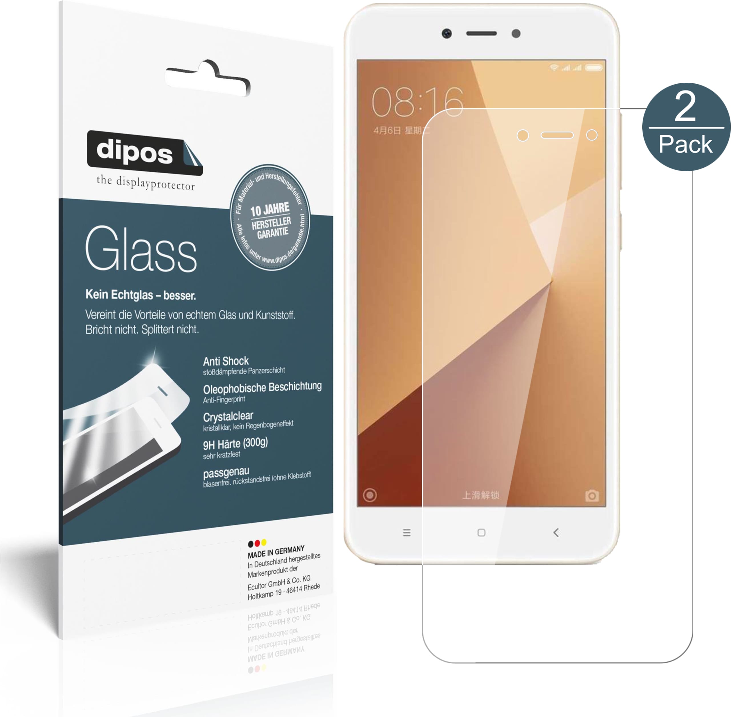 Dipos Displayschutz Anti-Shock (2 Stück, Xiaomi Redmi Note 5A), Smartphone Schutzfolie, Transparent