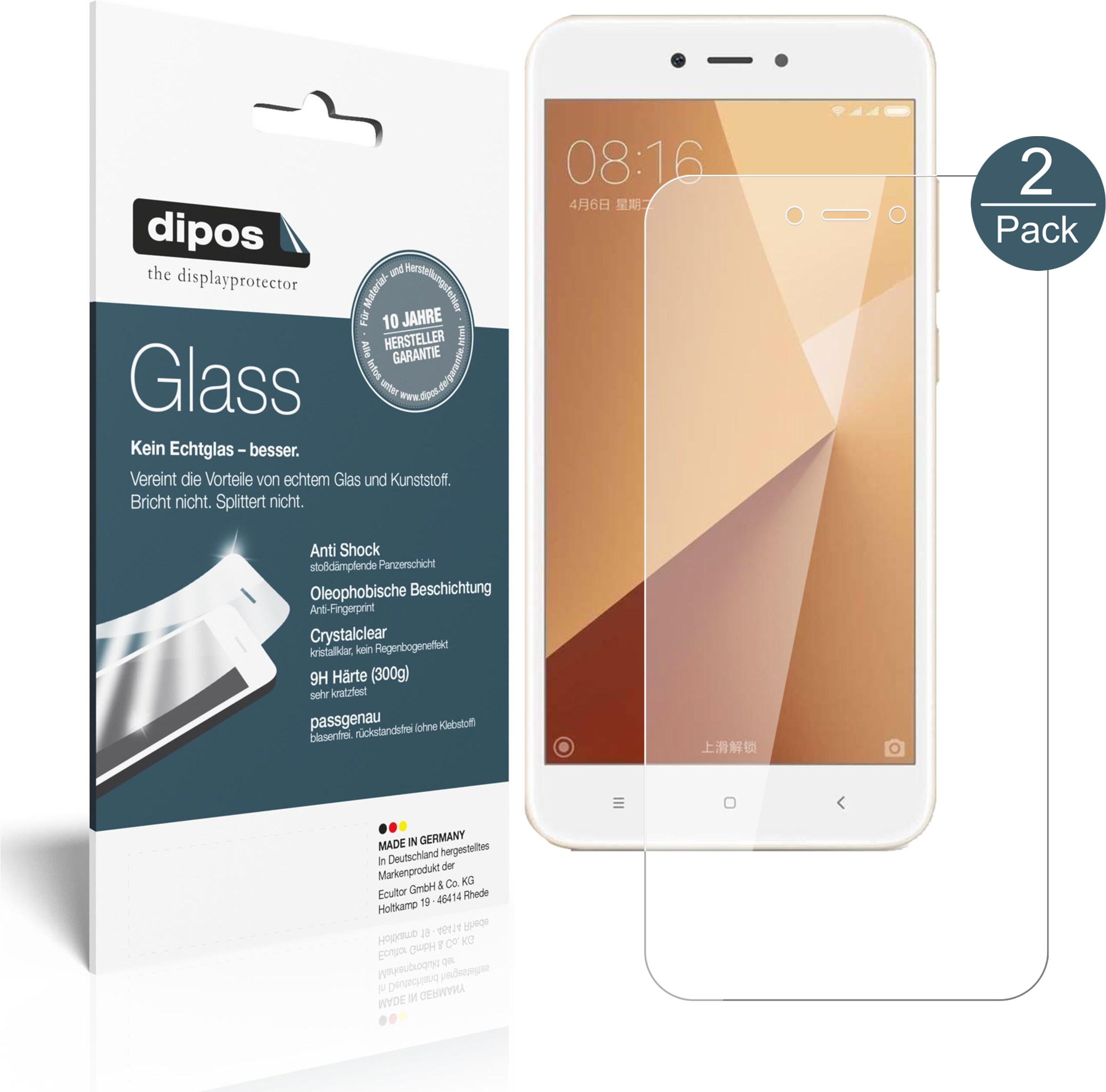 Dipos Displayschutz Anti-Shock (1 Stück, Xiaomi Redmi 5A), Smartphone Schutzfolie, Transparent