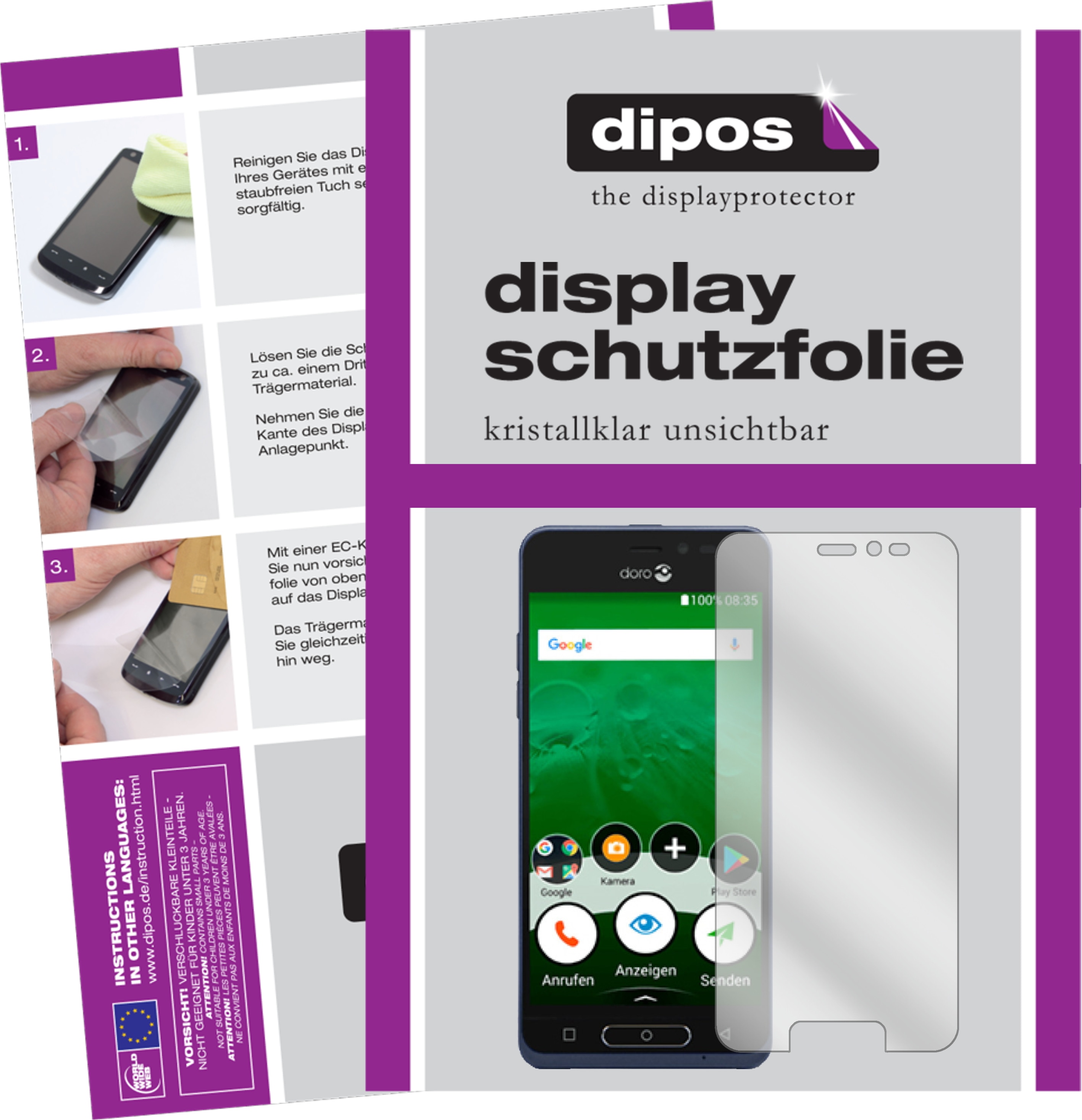 Dipos Displayschutzfolie Crystalclear (2 Stück, Doro 8035), Smartphone Schutzfolie, Transparent