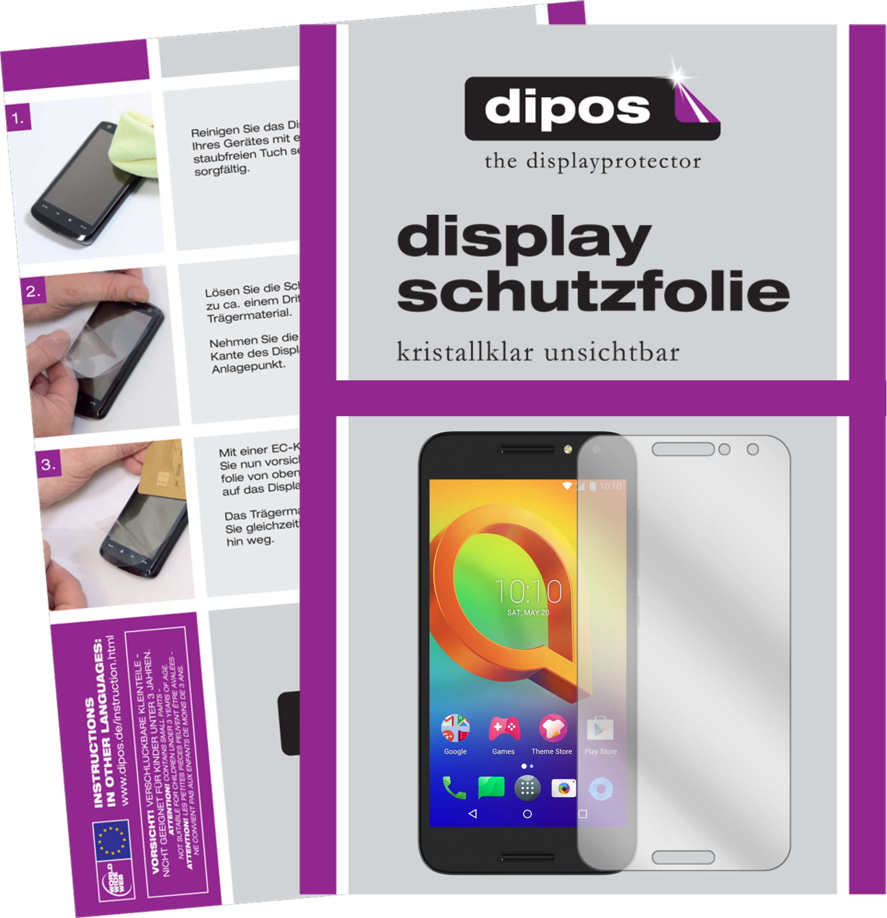 Dipos Displayschutzfolie Crystalclear (6 Stück, Alcatel A3), Smartphone Schutzfolie