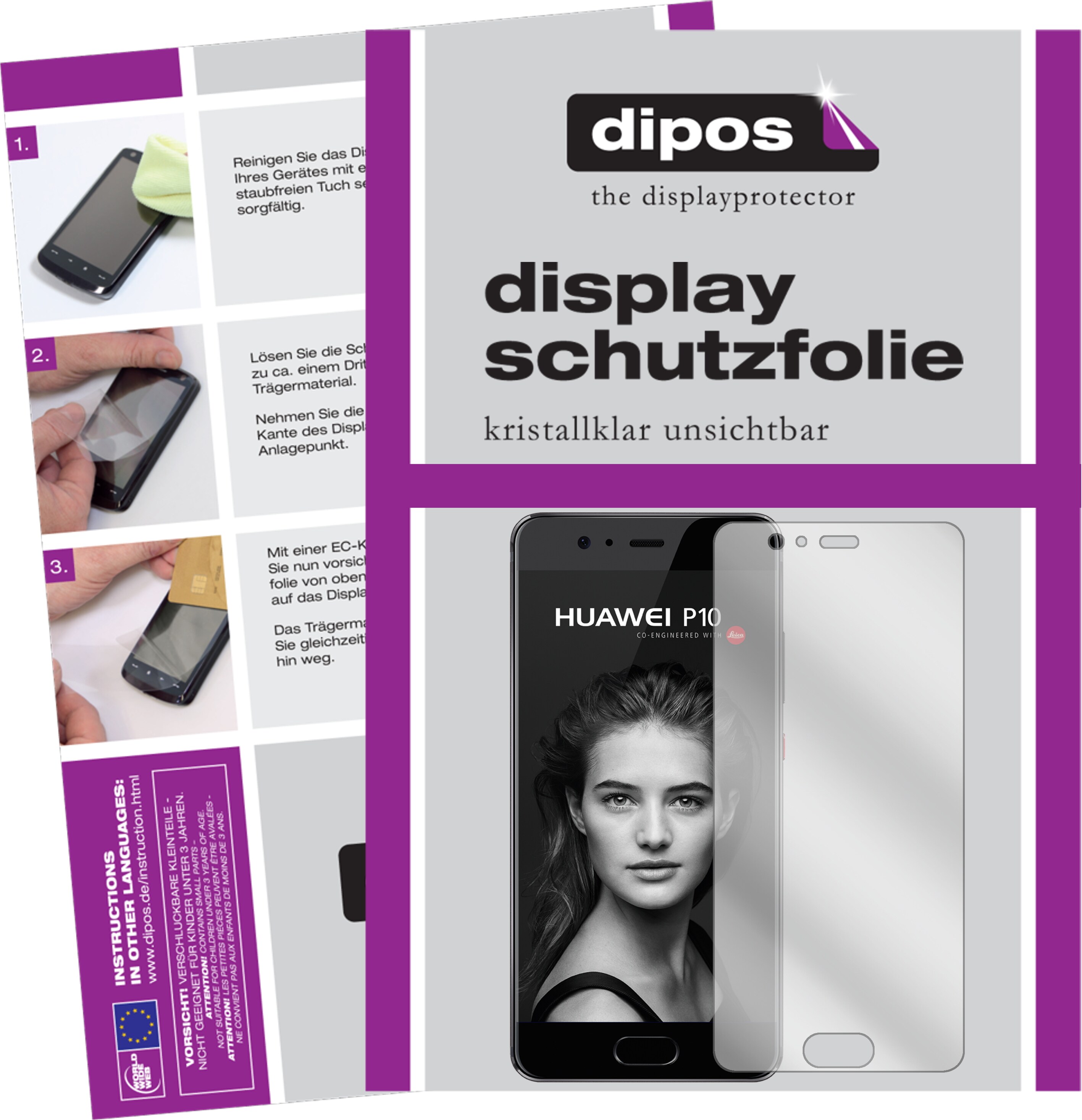 Dipos Displayschutzfolie Crystalclear (6 Stück, Huawei P10), Smartphone Schutzfolie, Transparent