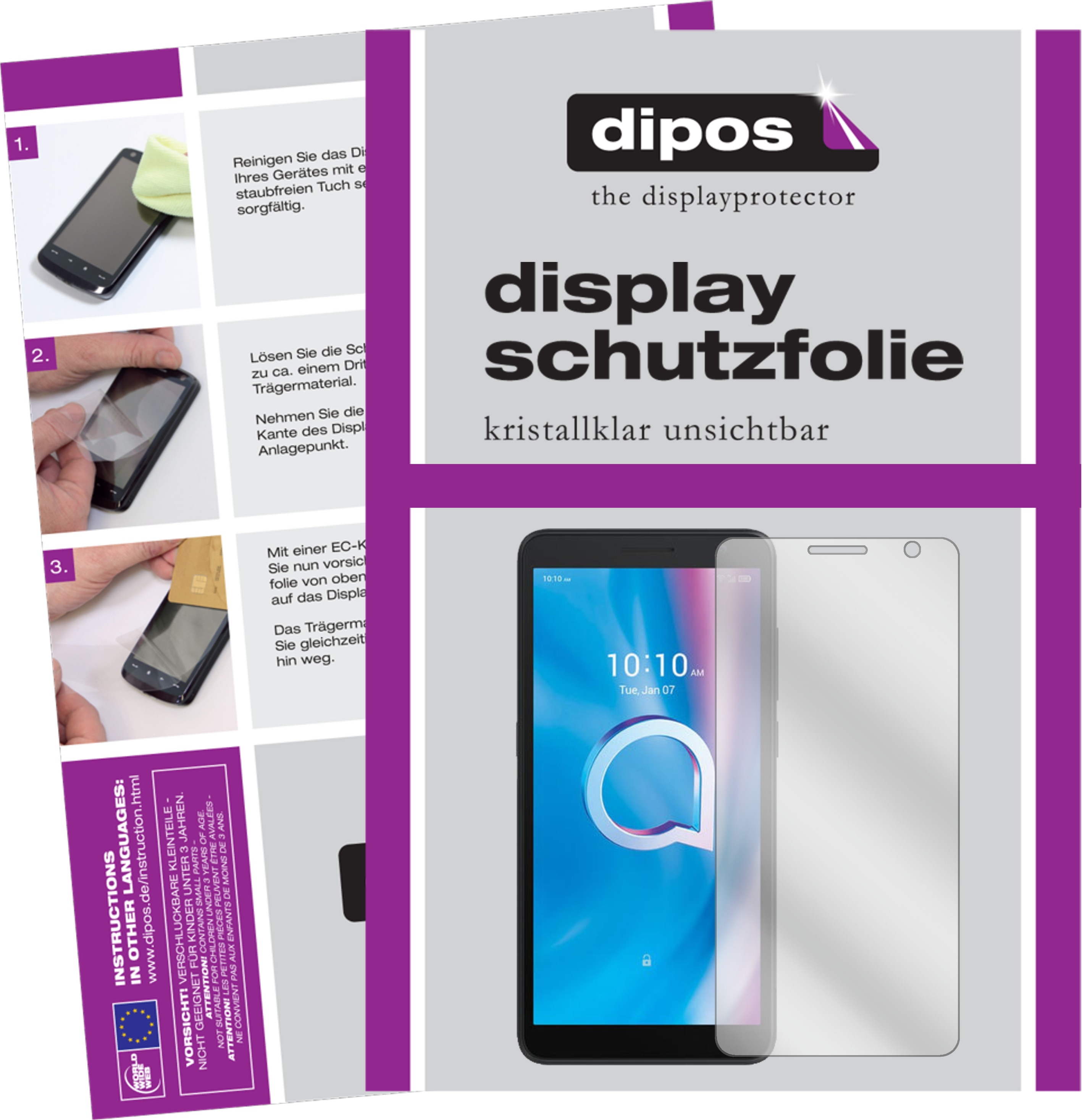 Dipos Displayschutzfolie Crystalclear (1 Stück, Alcatel 1B (2020)), Smartphone Schutzfolie