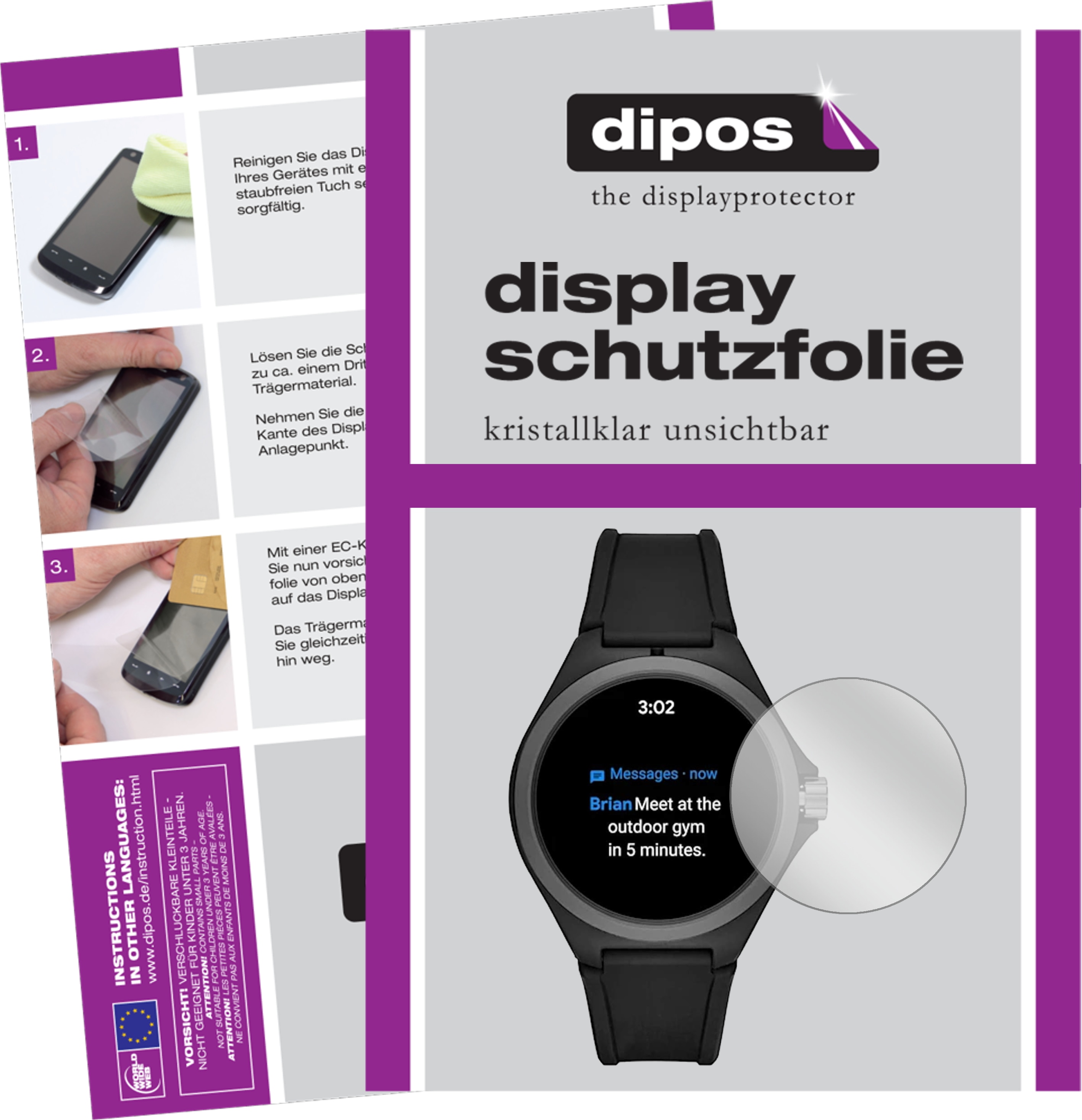 Dipos Displayschutzfolie Crystalclear, Smartwatch Schutzfolie, Transparent