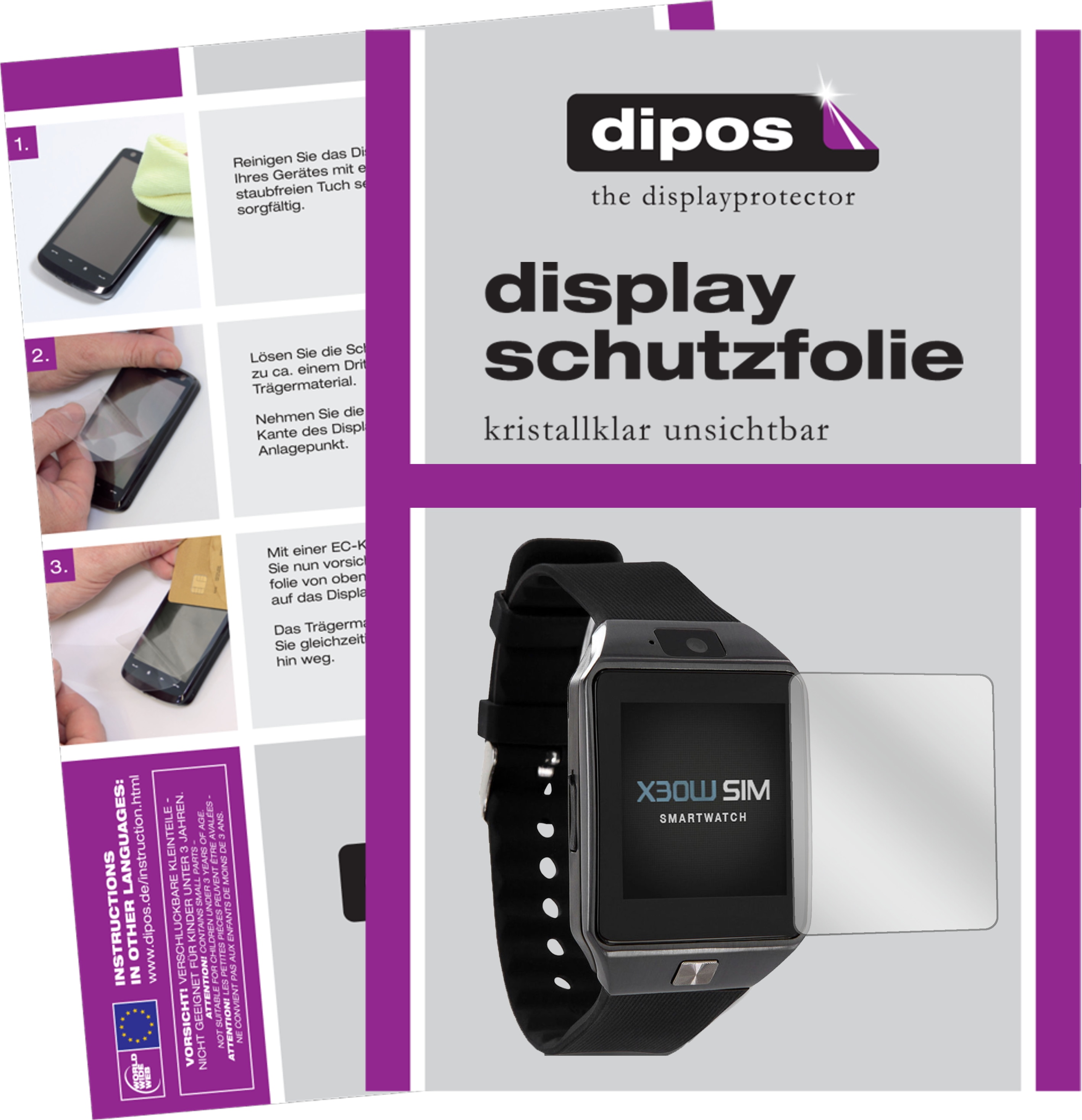 Dipos Displayschutzfolie Crystalclear, Smartwatch Schutzfolie, Transparent