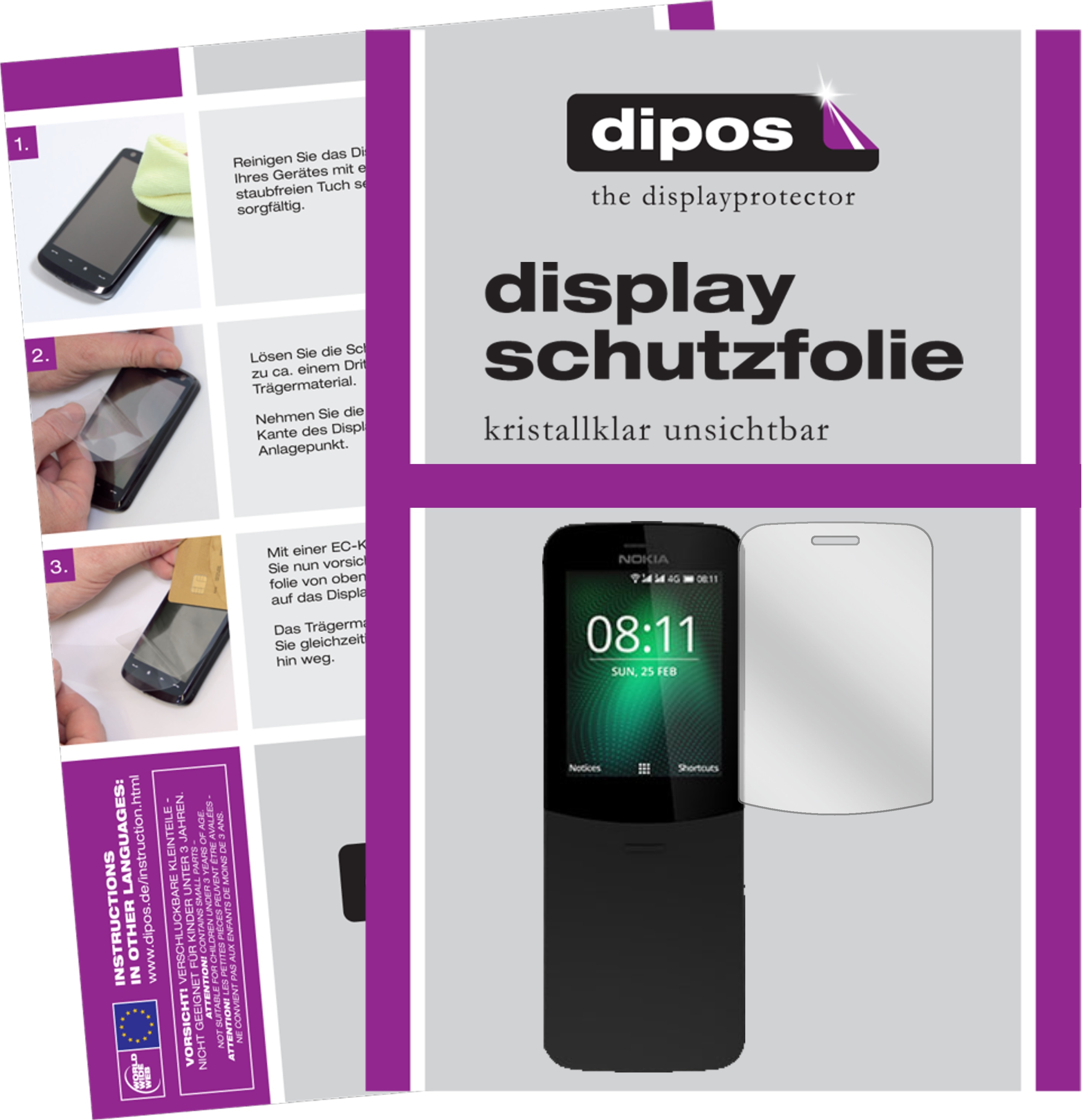 Dipos Displayschutzfolie Crystalclear (2 Stück, Nokia 8810), Smartphone Schutzfolie, Transparent