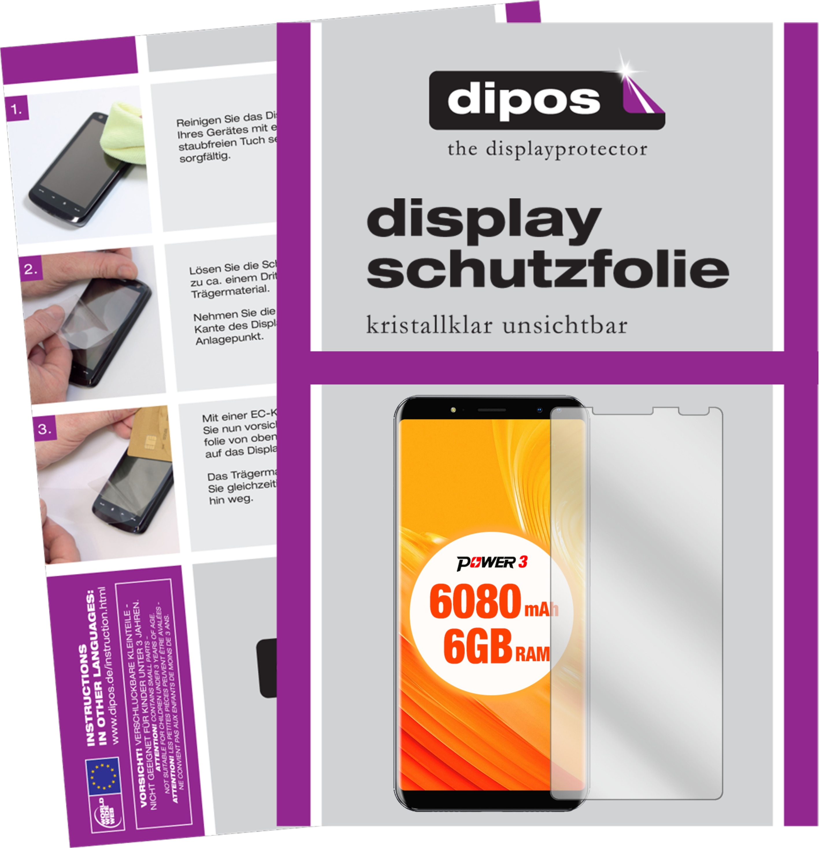 Dipos Displayschutzfolie Crystalclear (1 Stück, Power 3), Smartphone Schutzfolie, Transparent