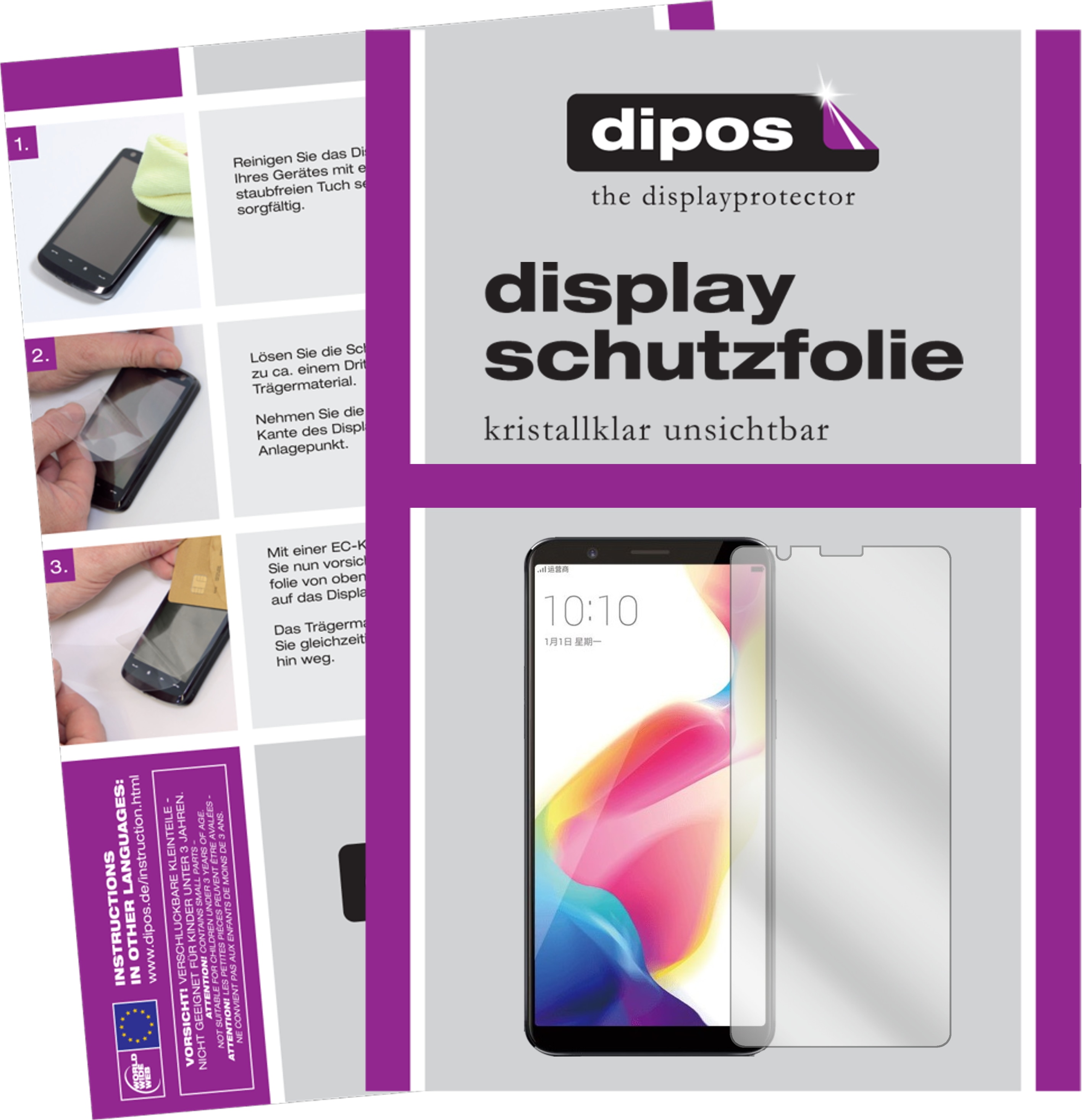 Dipos Displayschutzfolie Crystalclear (6 Stück, Oppo R11s), Smartphone Schutzfolie, Transparent