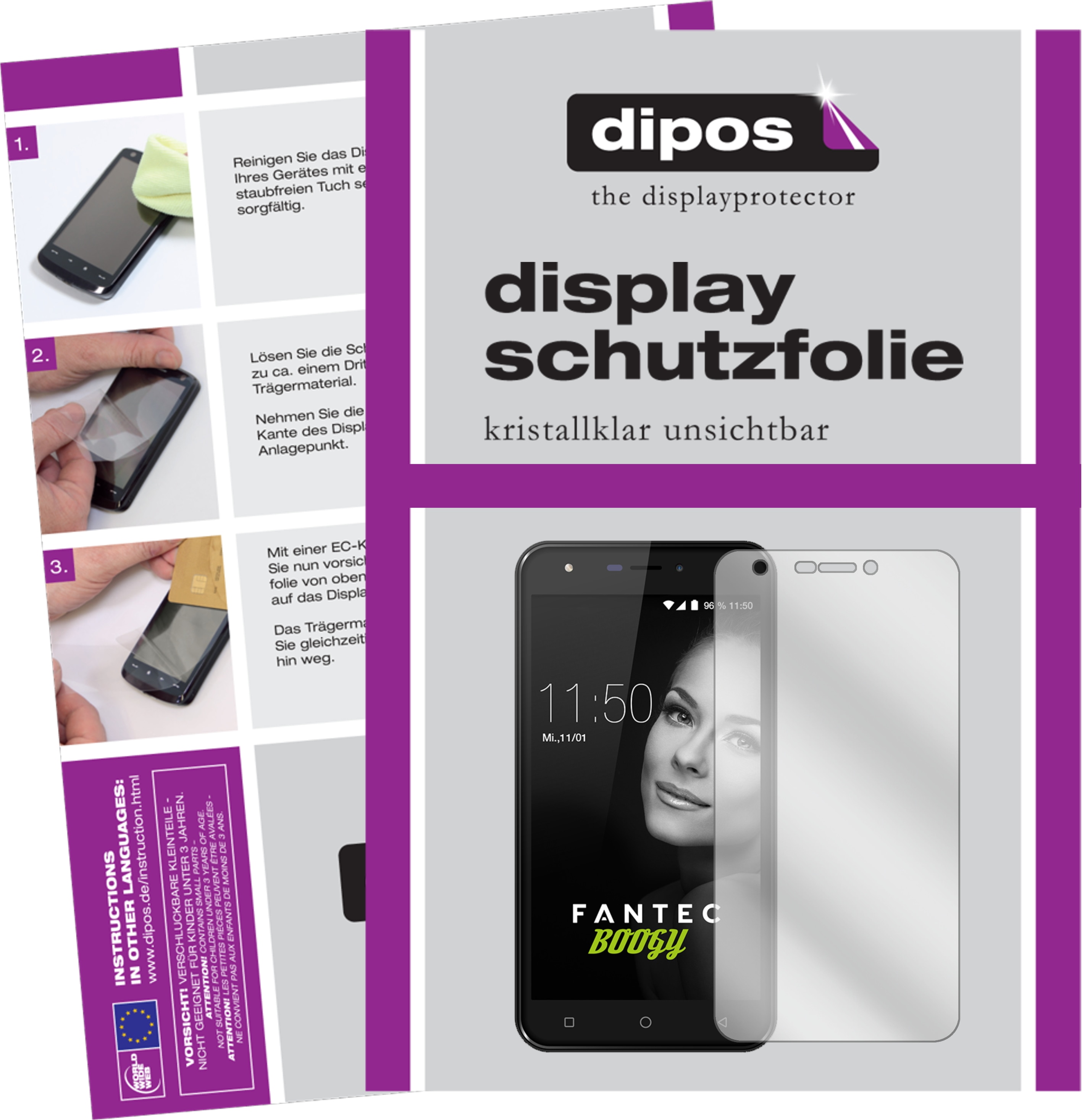 Dipos Displayschutzfolie Crystalclear (2 Stück, Fantec Boogy), Smartphone Schutzfolie, Transparent