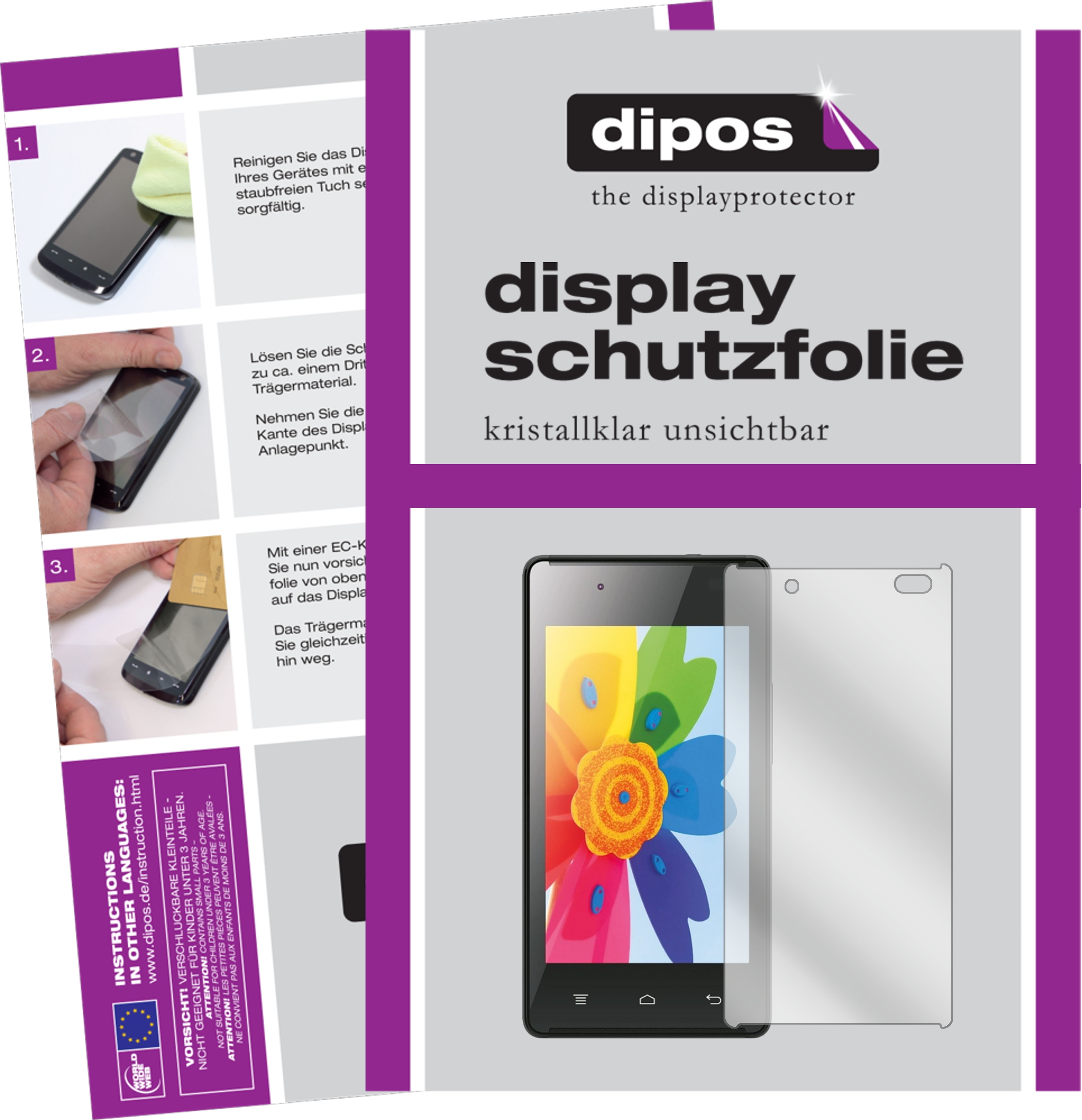 Dipos Displayschutzfolie Crystalclear (2 Stück, HS-U610), Smartphone Schutzfolie