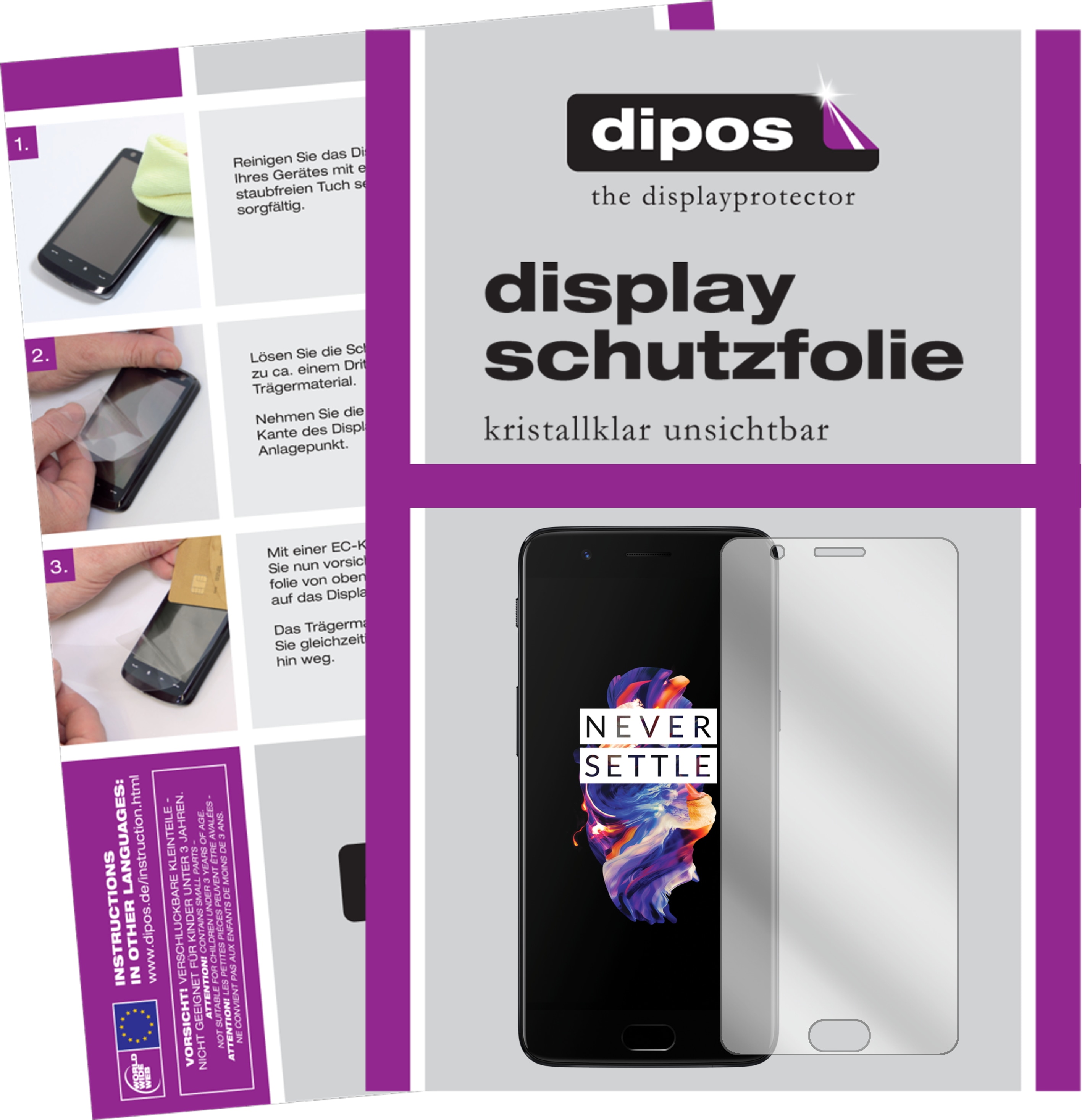 Dipos Displayschutzfolie Crystalclear (2 Stück, OnePlus 5), Smartphone Schutzfolie, Transparent