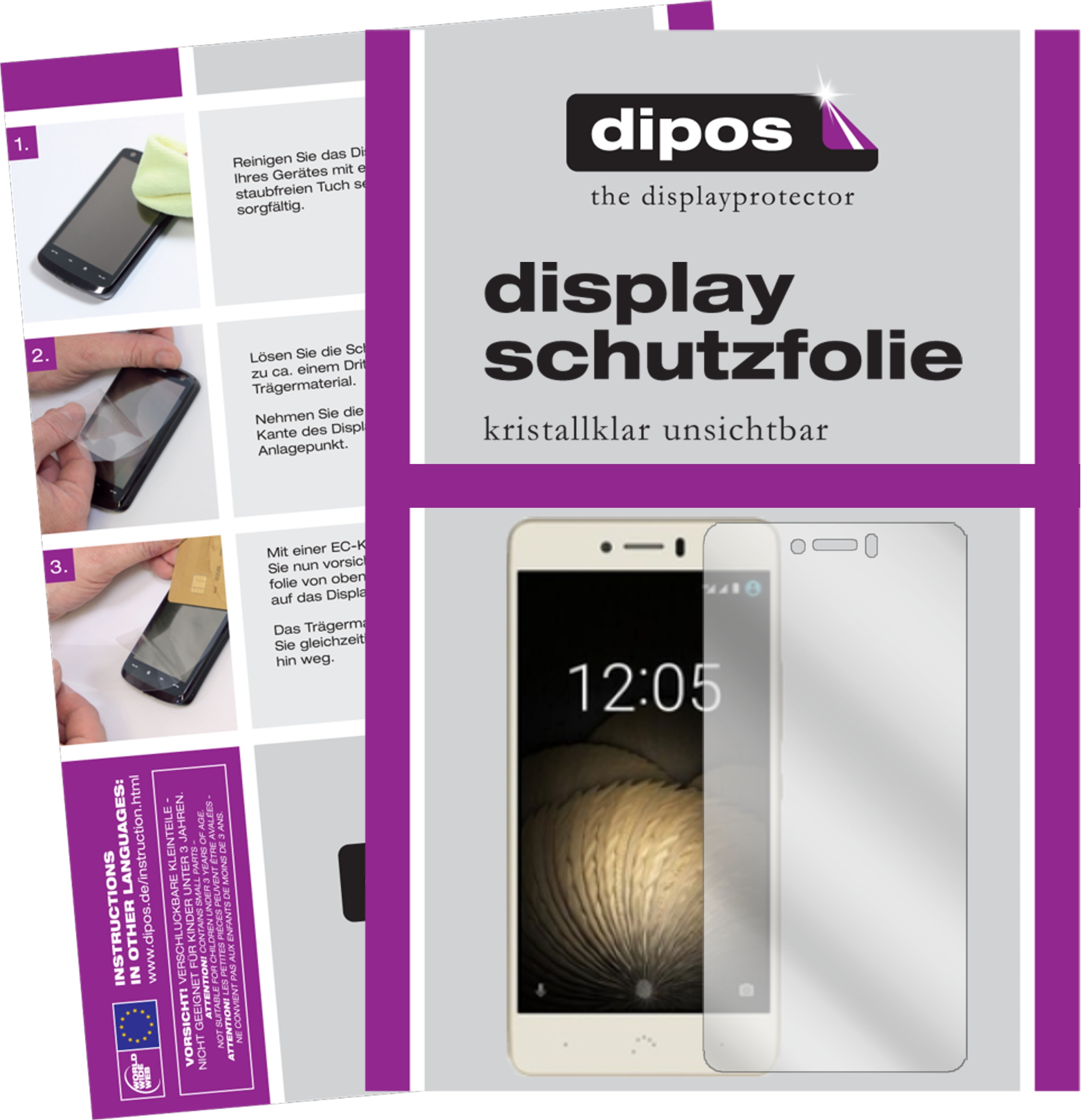 Dipos Displayschutzfolie Crystalclear (2 Stück, BQ Aquaris U Plus), Smartphone Schutzfolie, Transparent