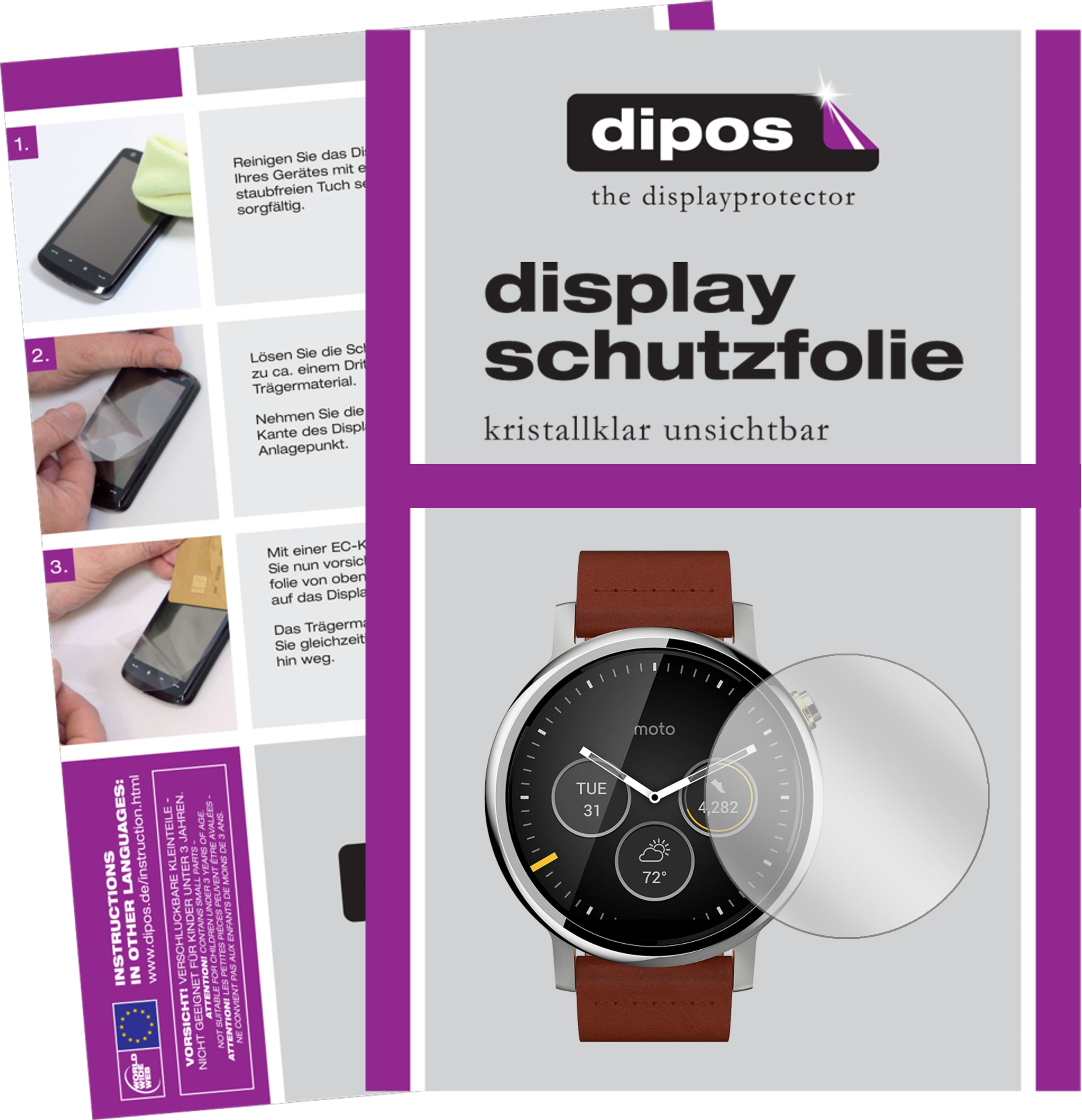 Dipos Displayschutzfolie Crystalclear, Smartwatch Schutzfolie, Transparent