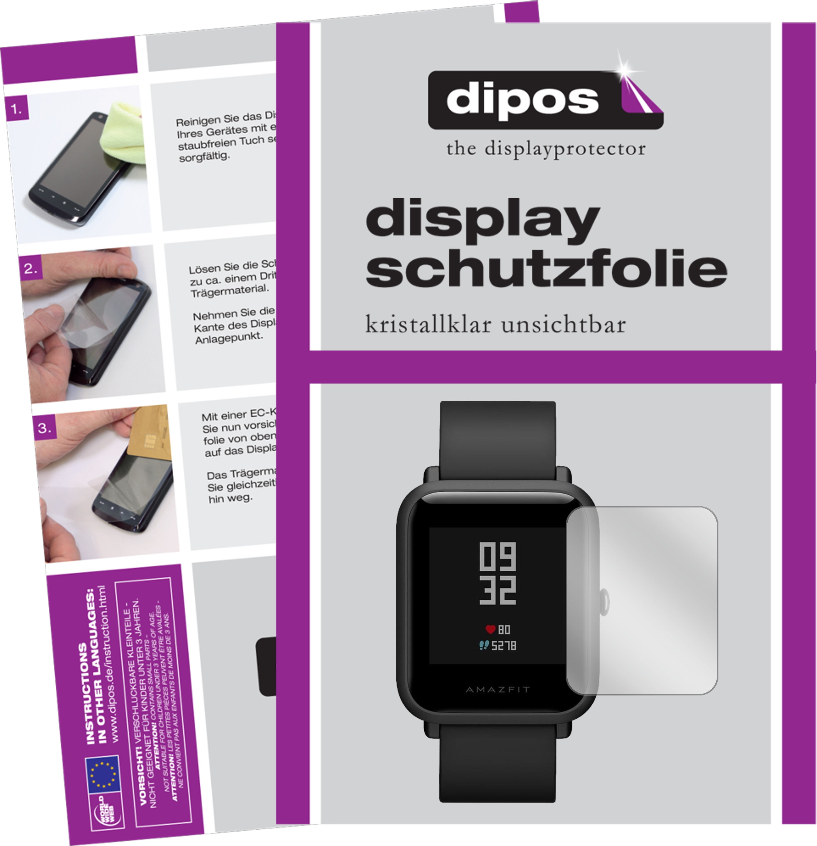 Dipos Displayschutzfolie Crystalclear, Smartwatch Schutzfolie, Transparent