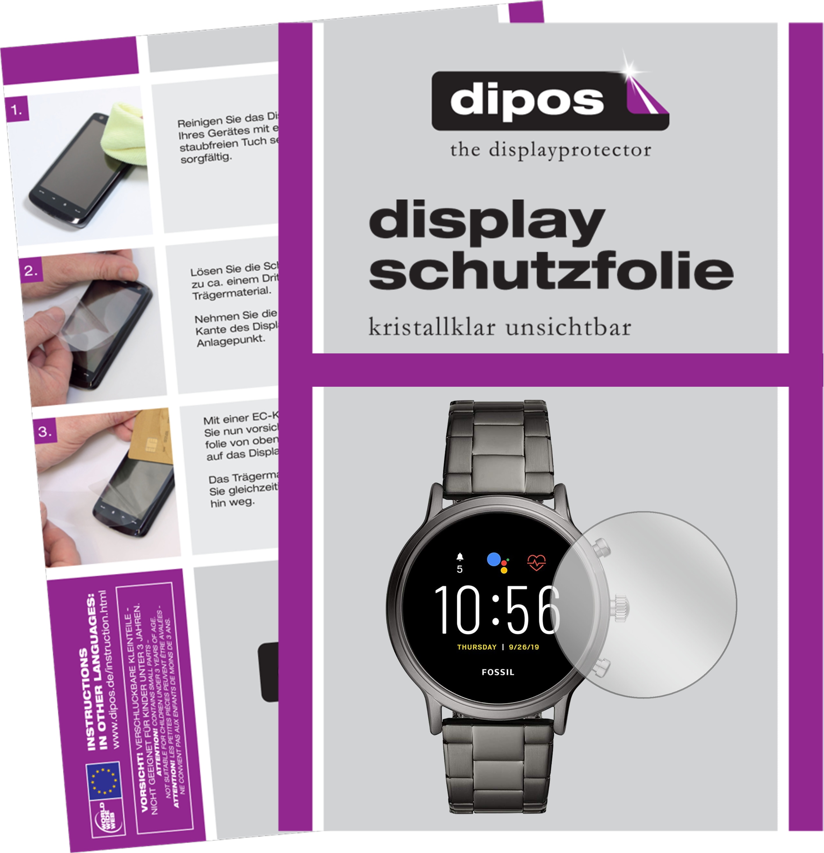 Dipos Displayschutzfolie Crystalclear, Smartwatch Schutzfolie, Transparent