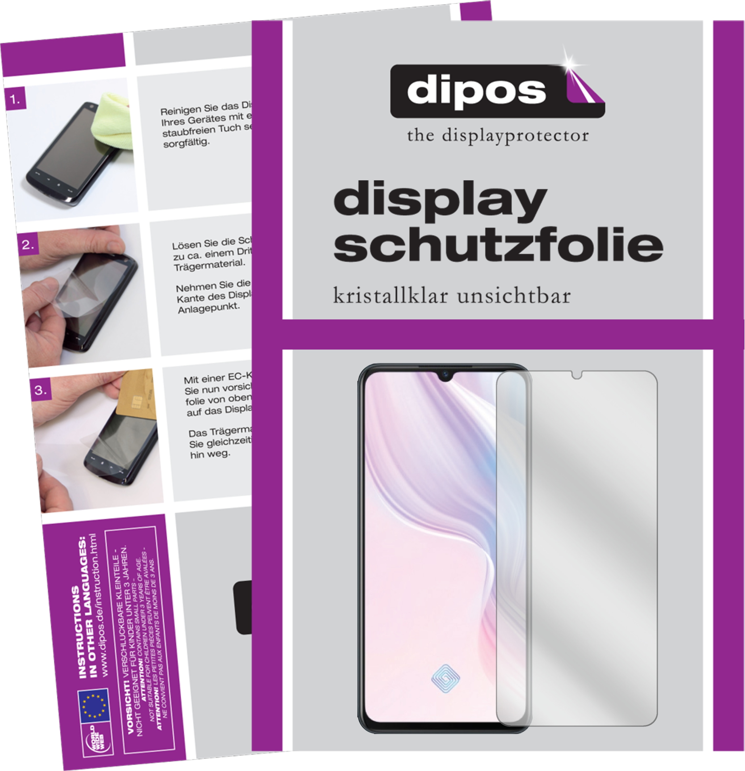 Dipos Displayschutzfolie Crystalclear (2 Stück, Vivo Y9s), Smartphone Schutzfolie