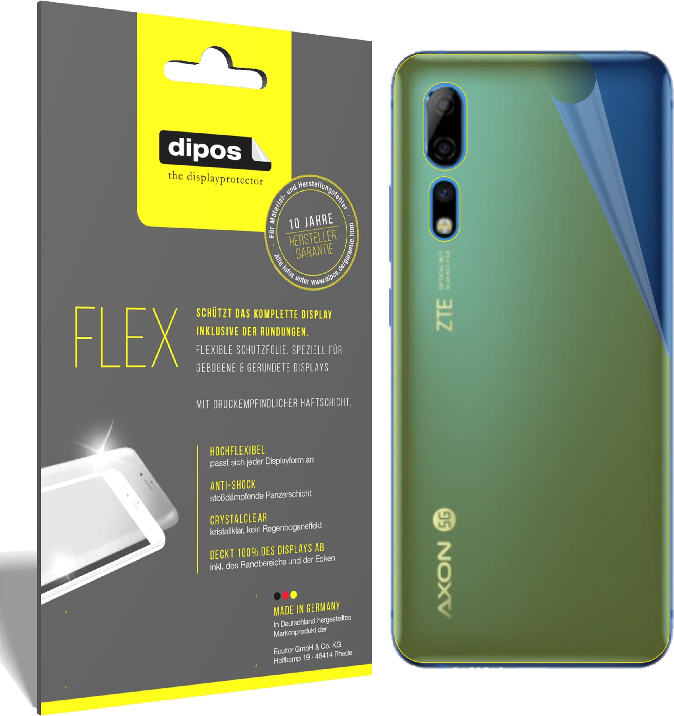 Dipos Displayschutzfolie Full-Cover 3D (3 Stück, Axon 10s Pro), Smartphone Schutzfolie, Transparent