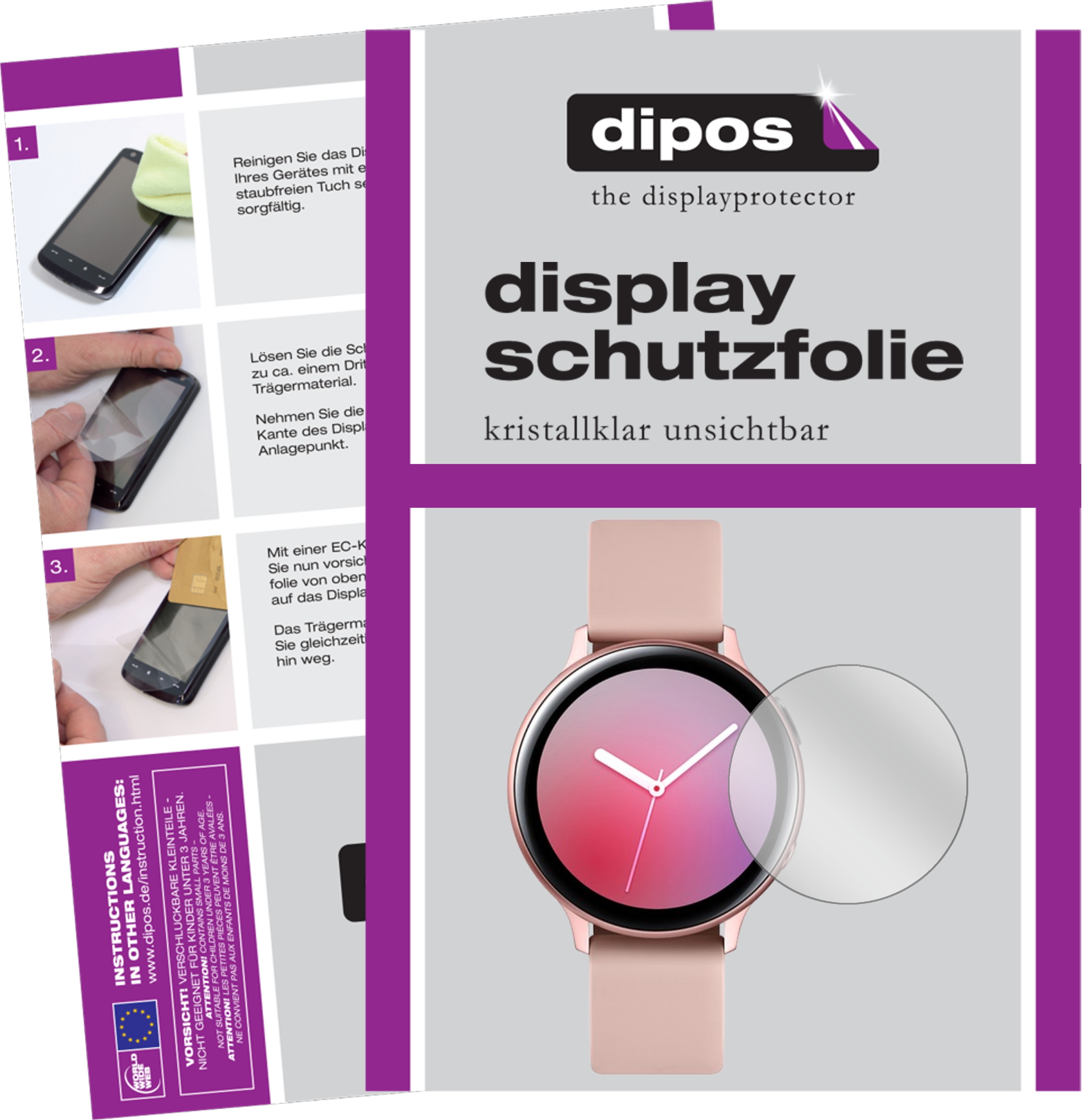 Dipos Displayschutzfolie Crystalclear, Smartwatch Schutzfolie, Transparent