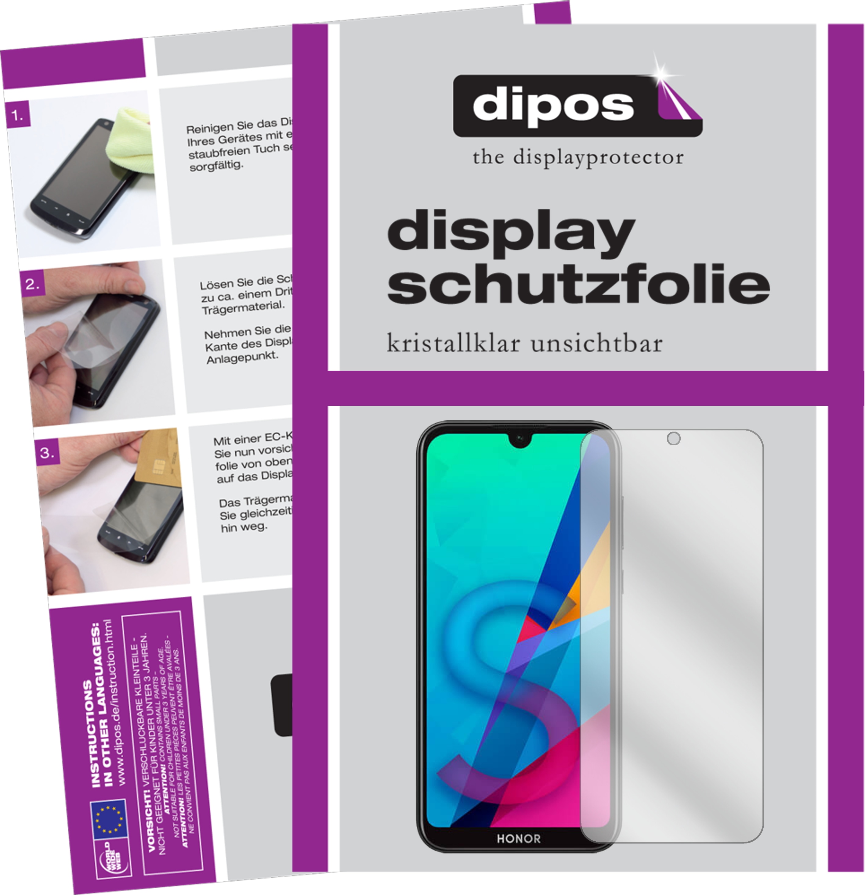 Dipos Displayschutzfolie Crystalclear (6 Stück, Honor 8s), Smartphone Schutzfolie, Transparent