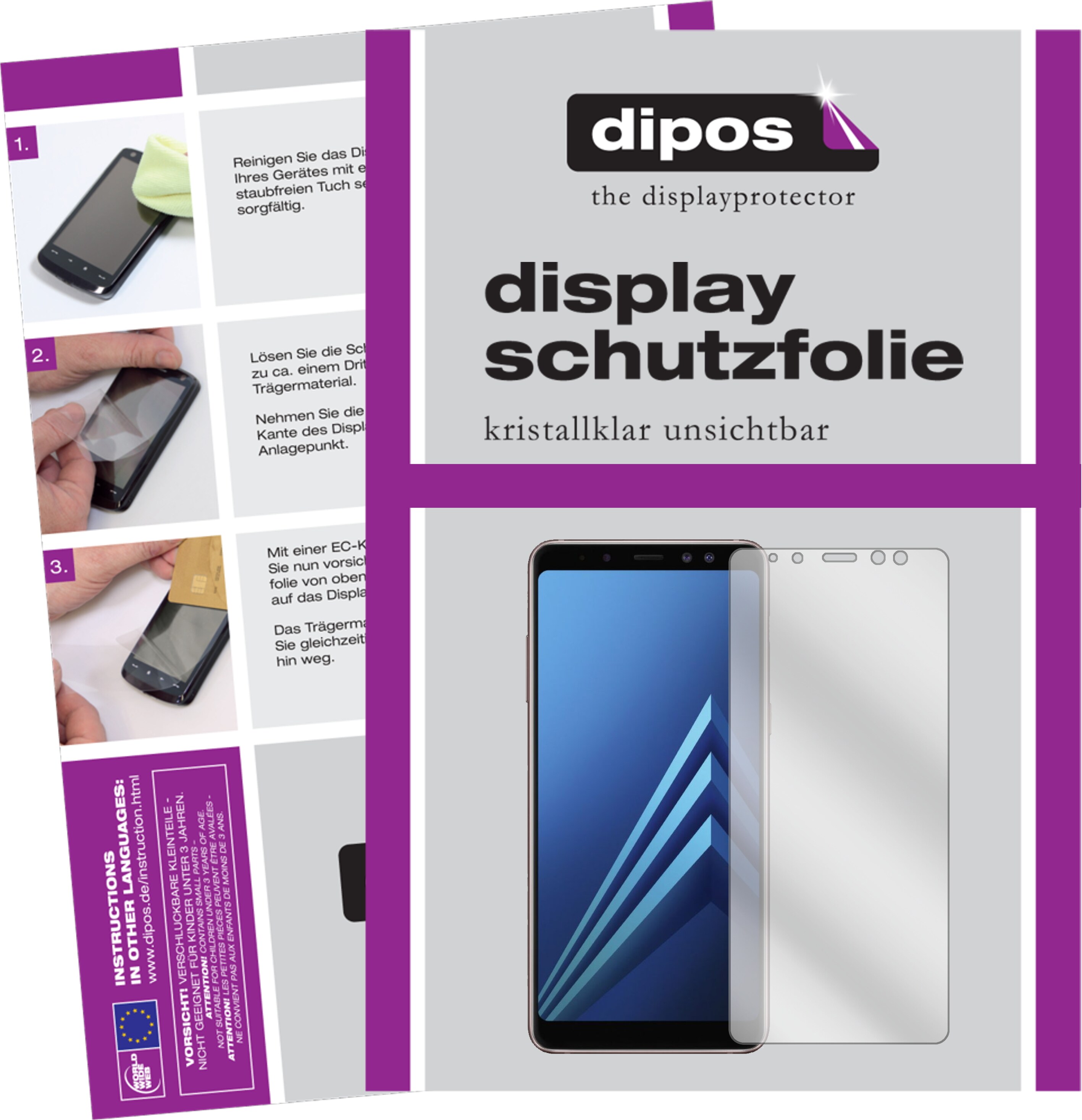 Dipos Displayschutzfolie Crystalclear (4 Stück, Galaxy A8 (2018)), Smartphone Schutzfolie, Transparent