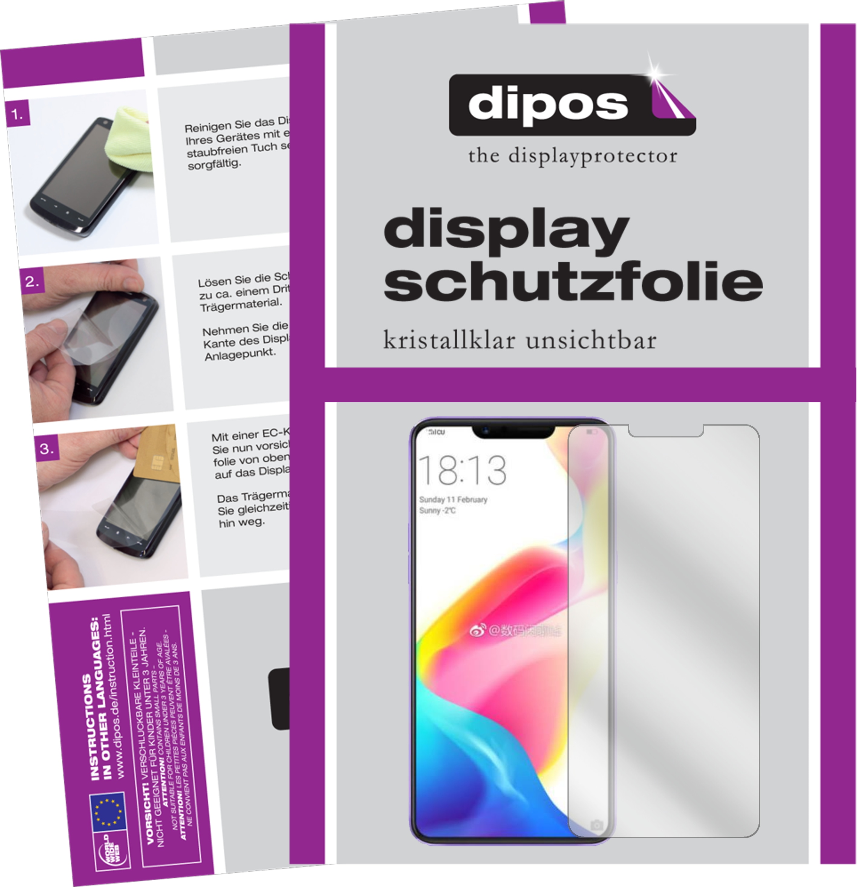 Dipos Displayschutzfolie Crystalclear (2 Stück, Oppo R15 Dream Mirror), Smartphone Schutzfolie