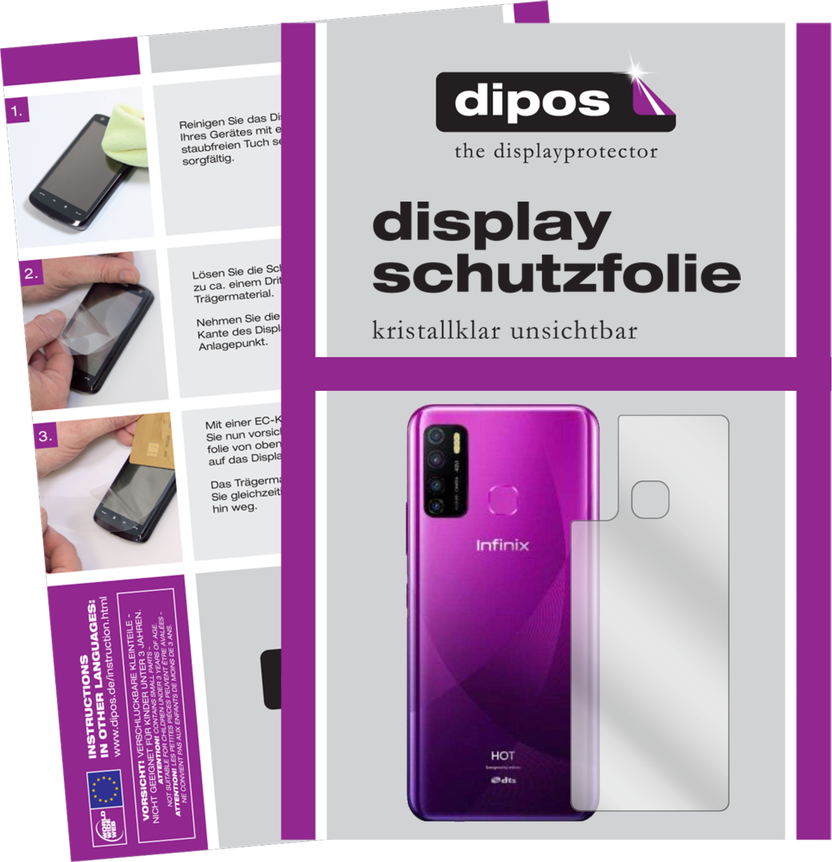 Dipos Displayschutzfolie Crystalclear (2 Stück, Hot 9), Smartphone Schutzfolie, Transparent