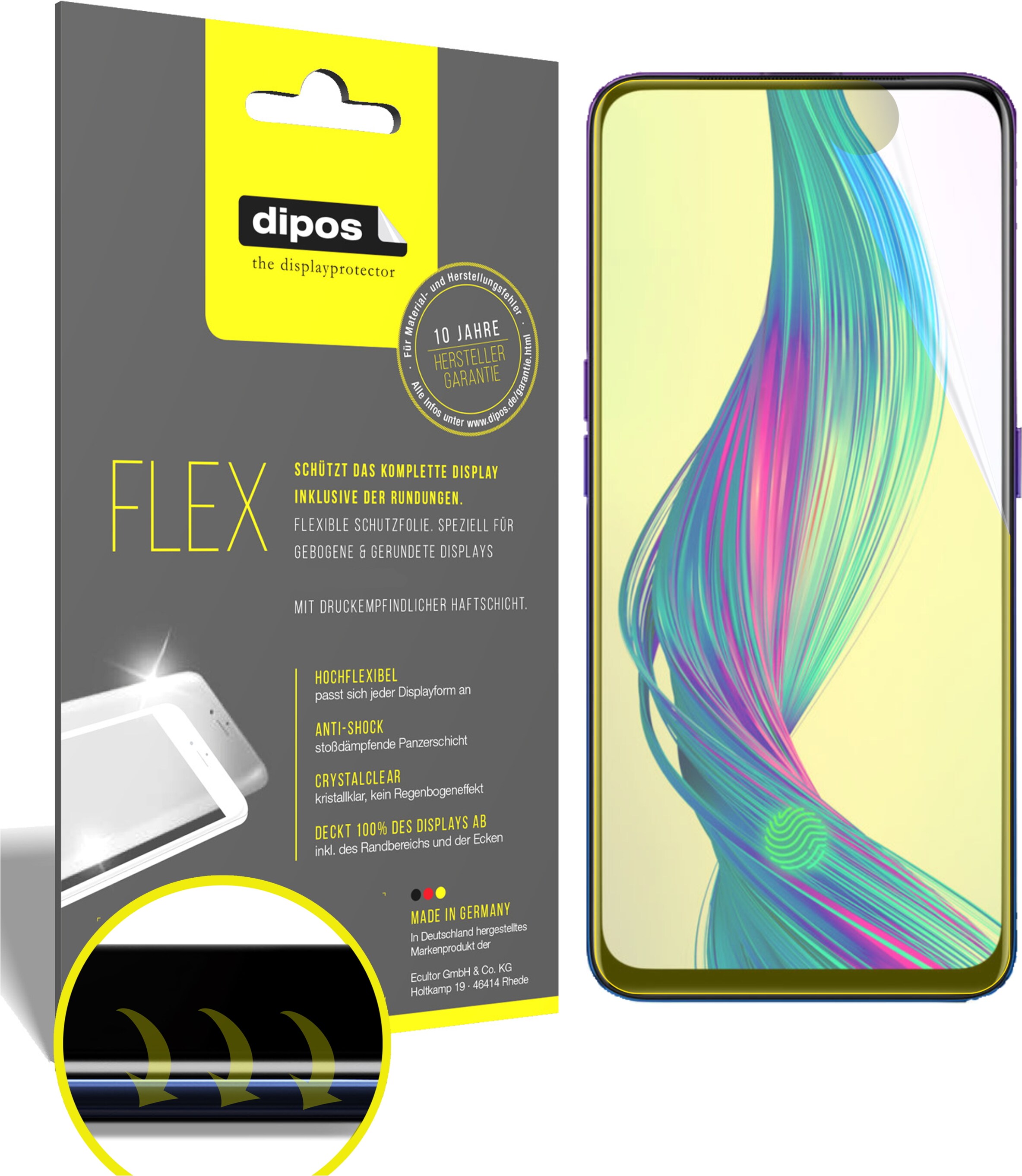 Dipos Displayschutzfolie Full-Cover 3D (3 Stück, Oppo Realme X Master Edition), Smartphone Schutzfolie, Transparent