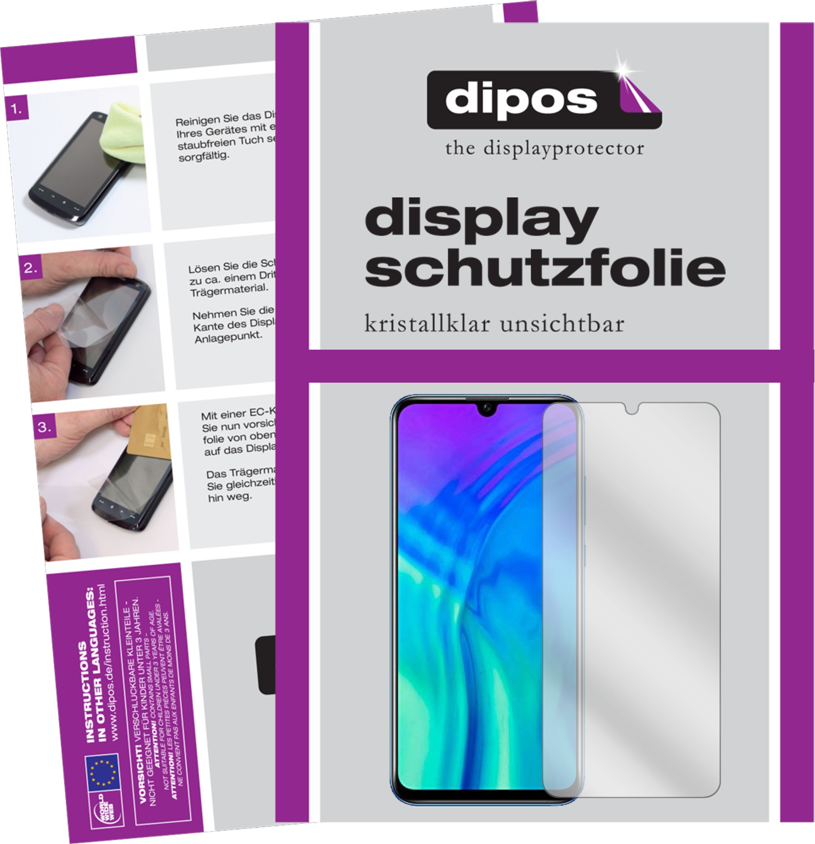 Dipos Displayschutzfolie Crystalclear (4 Stück, Honor 20e), Smartphone Schutzfolie