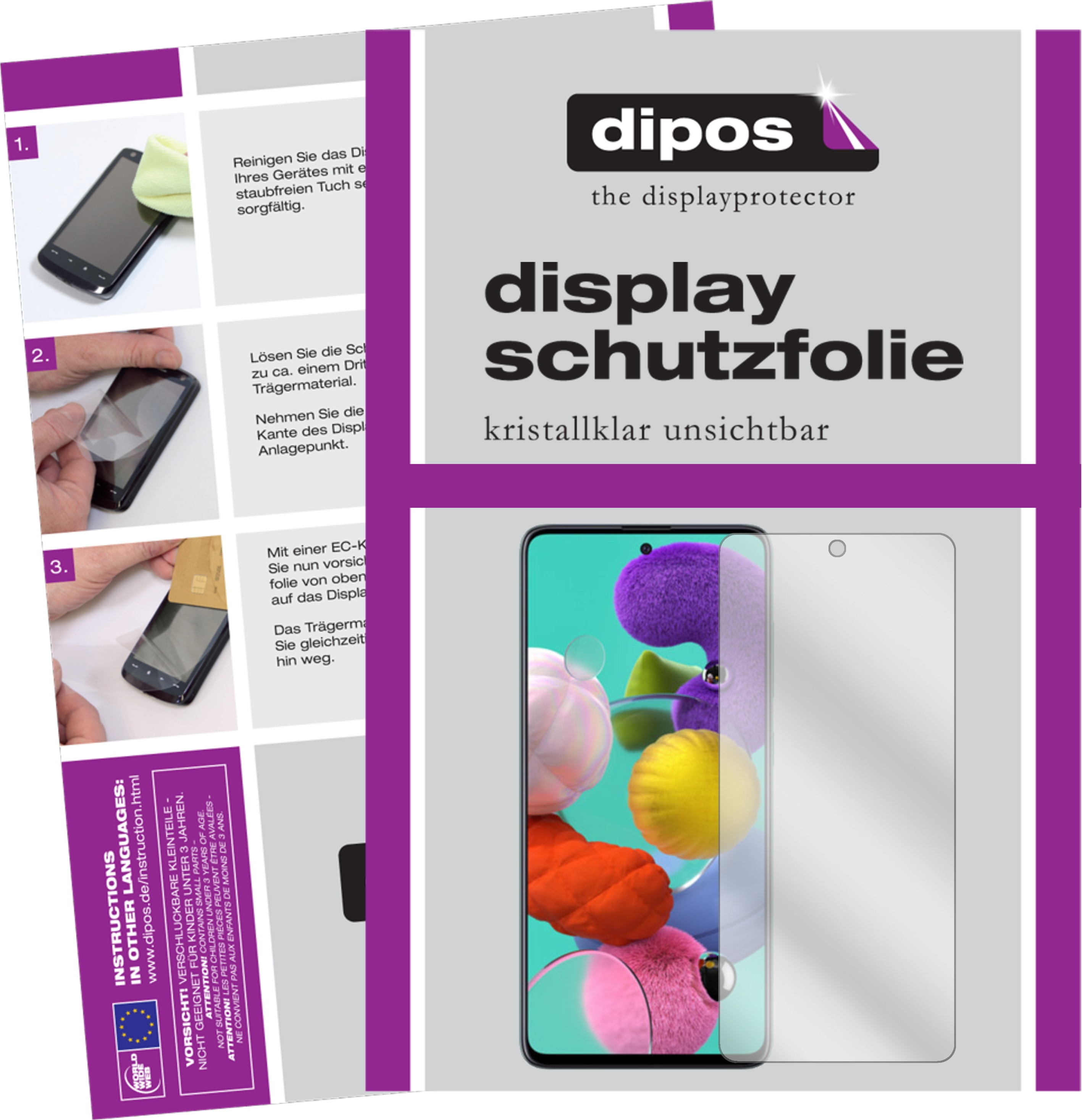 Dipos Displayschutzfolie Crystalclear (4 Stück, Galaxy A51), Smartphone Schutzfolie, Transparent