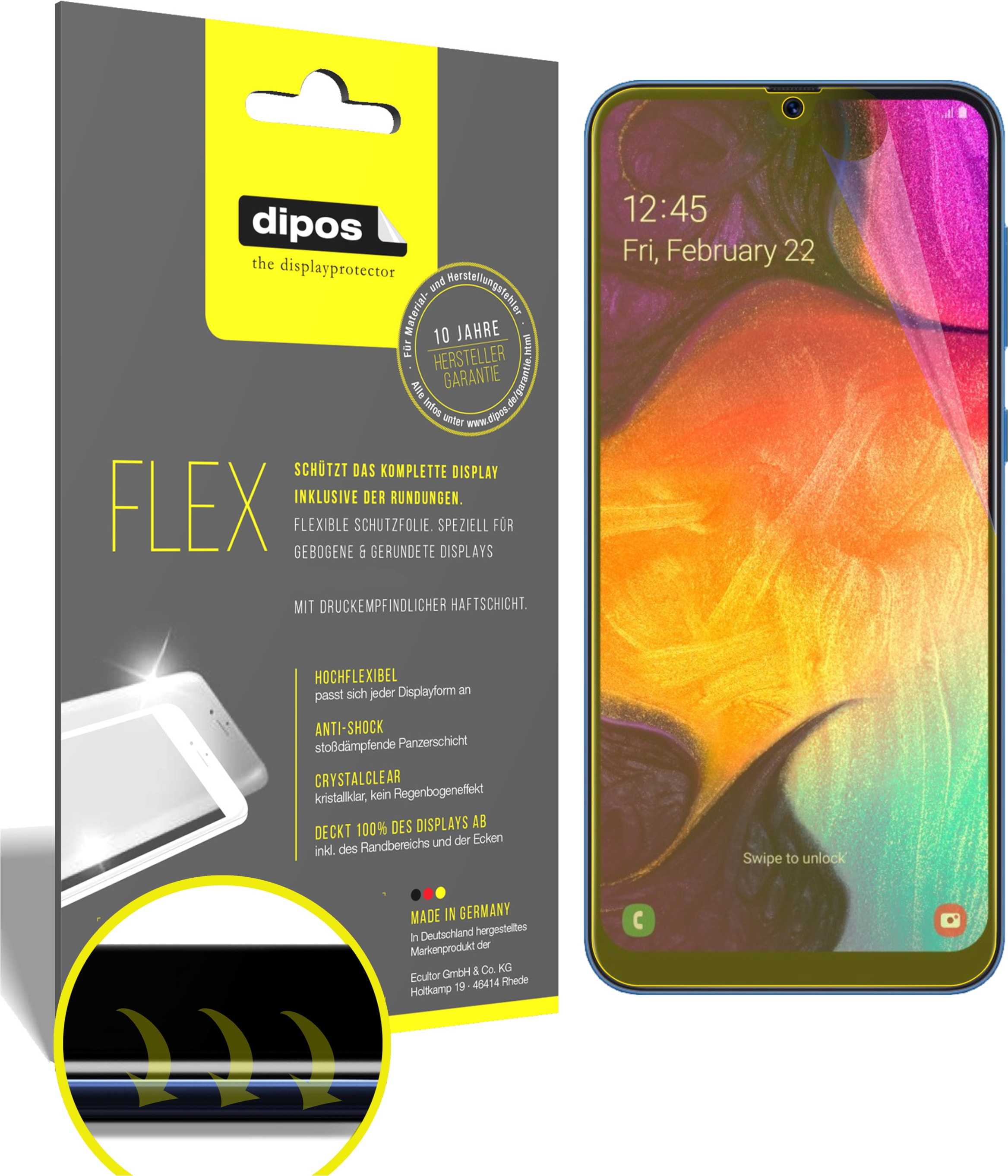 Dipos Displayschutzfolie Full-Cover 3D (2 Stück, Galaxy A90), Smartphone Schutzfolie, Transparent