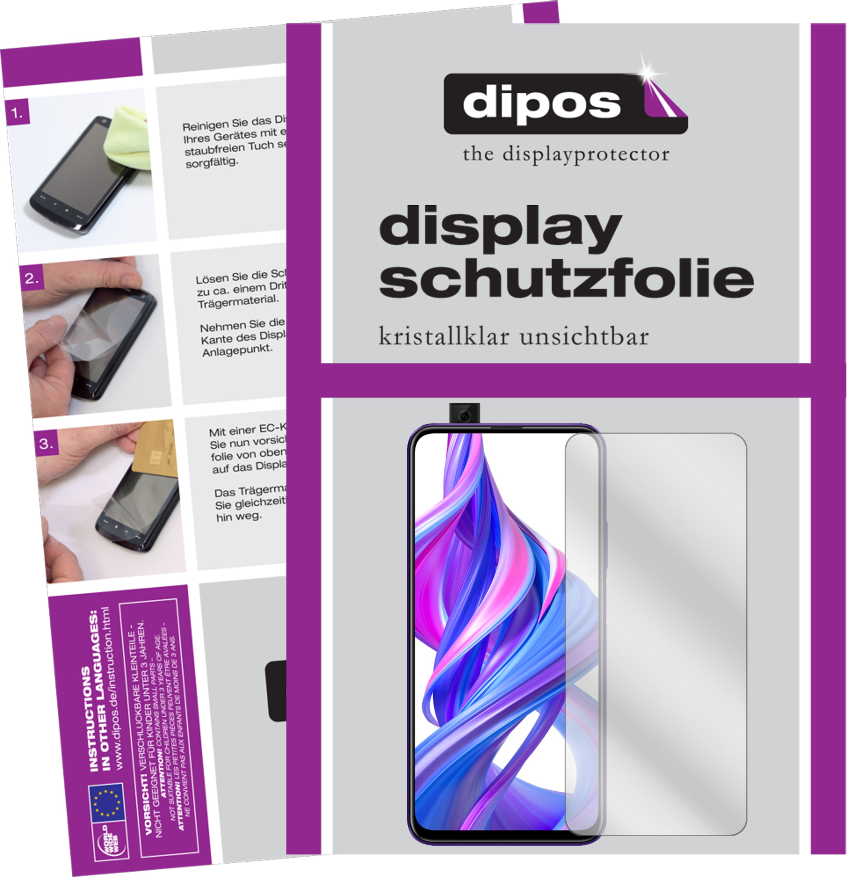 Dipos Displayschutzfolie Crystalclear (6 Stück, Honor 9X), Smartphone Schutzfolie, Transparent