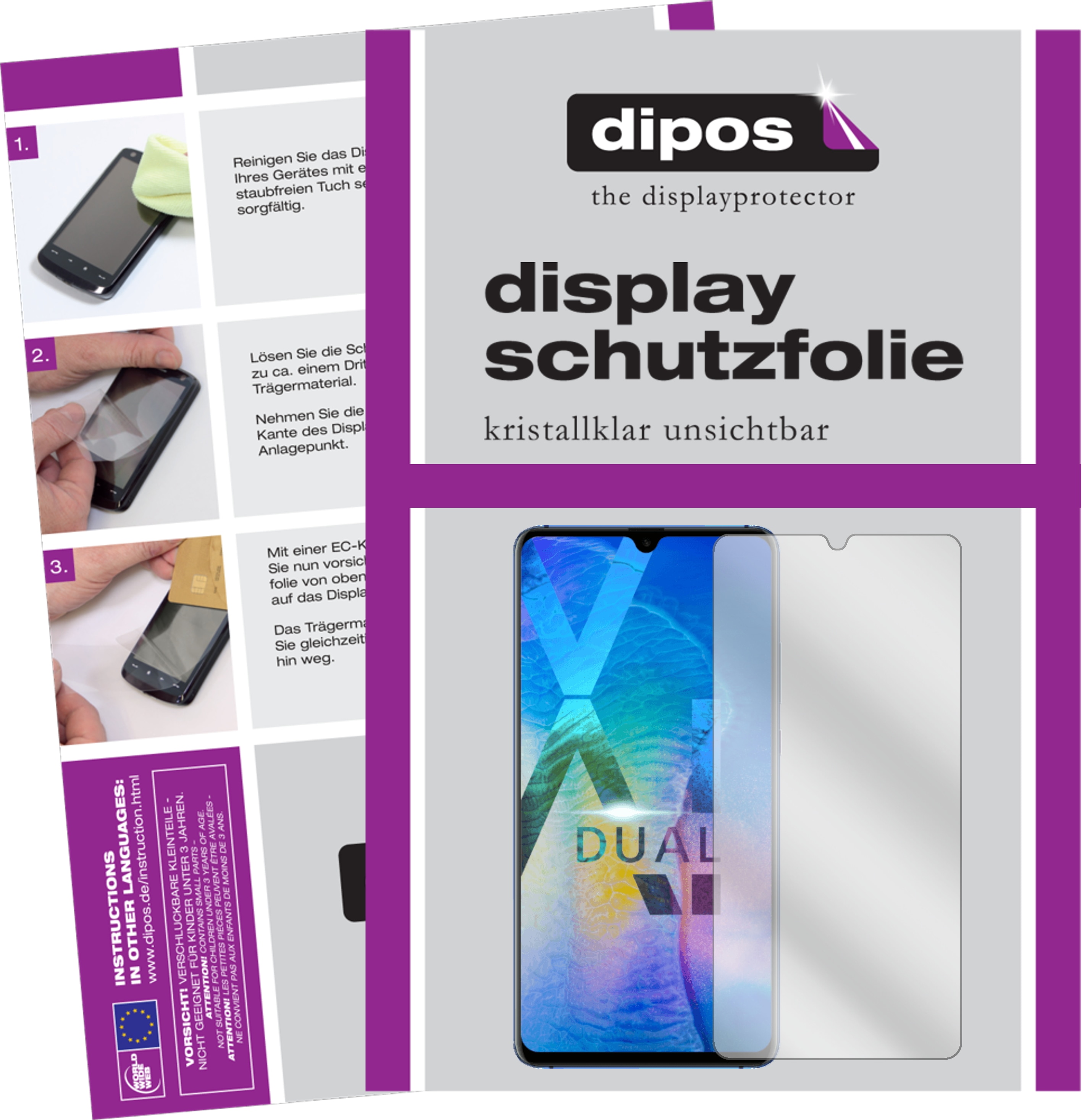 Dipos Displayschutzfolie Crystalclear (1 Stück, Huawei Mate 20 X), Smartphone Schutzfolie, Transparent