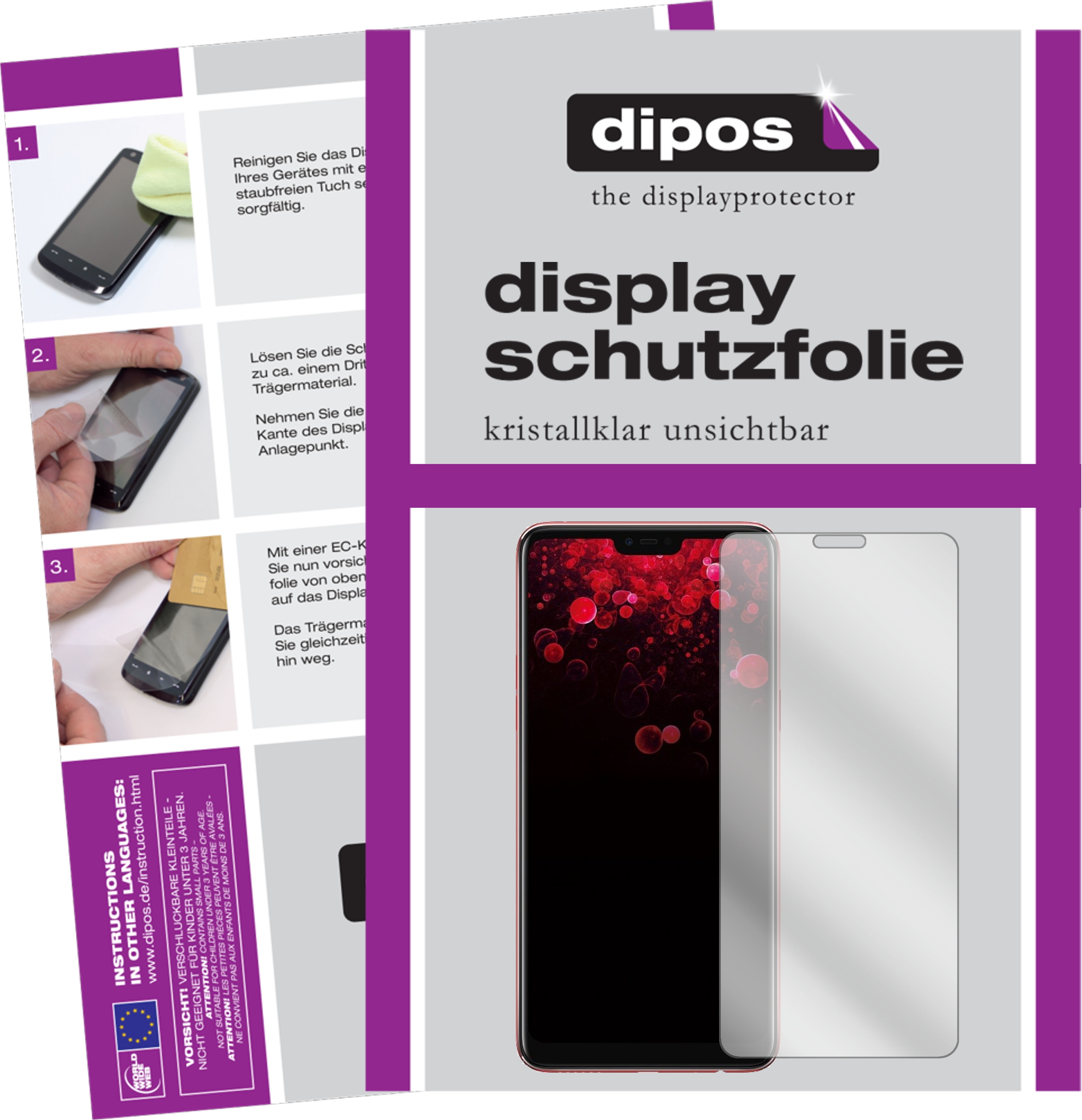 Dipos Displayschutzfolie Crystalclear (2 Stück, Oppo F7 Youth), Smartphone Schutzfolie, Transparent