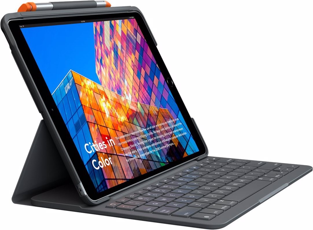 Logitech Slim Folio (IT, iPad 2021 (9. Gen), iPad 2019 (7. Gen), iPad 2020 (8. Gen)), Tablet Tastatur, Grau