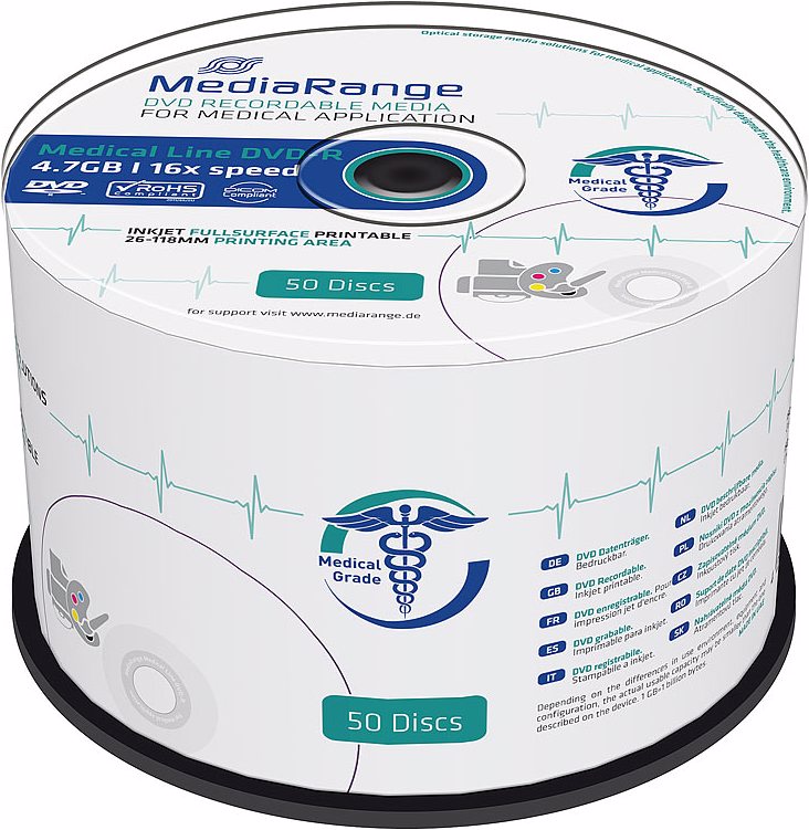 MediaRange Medical Line DVD-R 4,7 GB, 16x, Full-surface-printable, 50er-Spindel (50 x), Optischer Datenträger