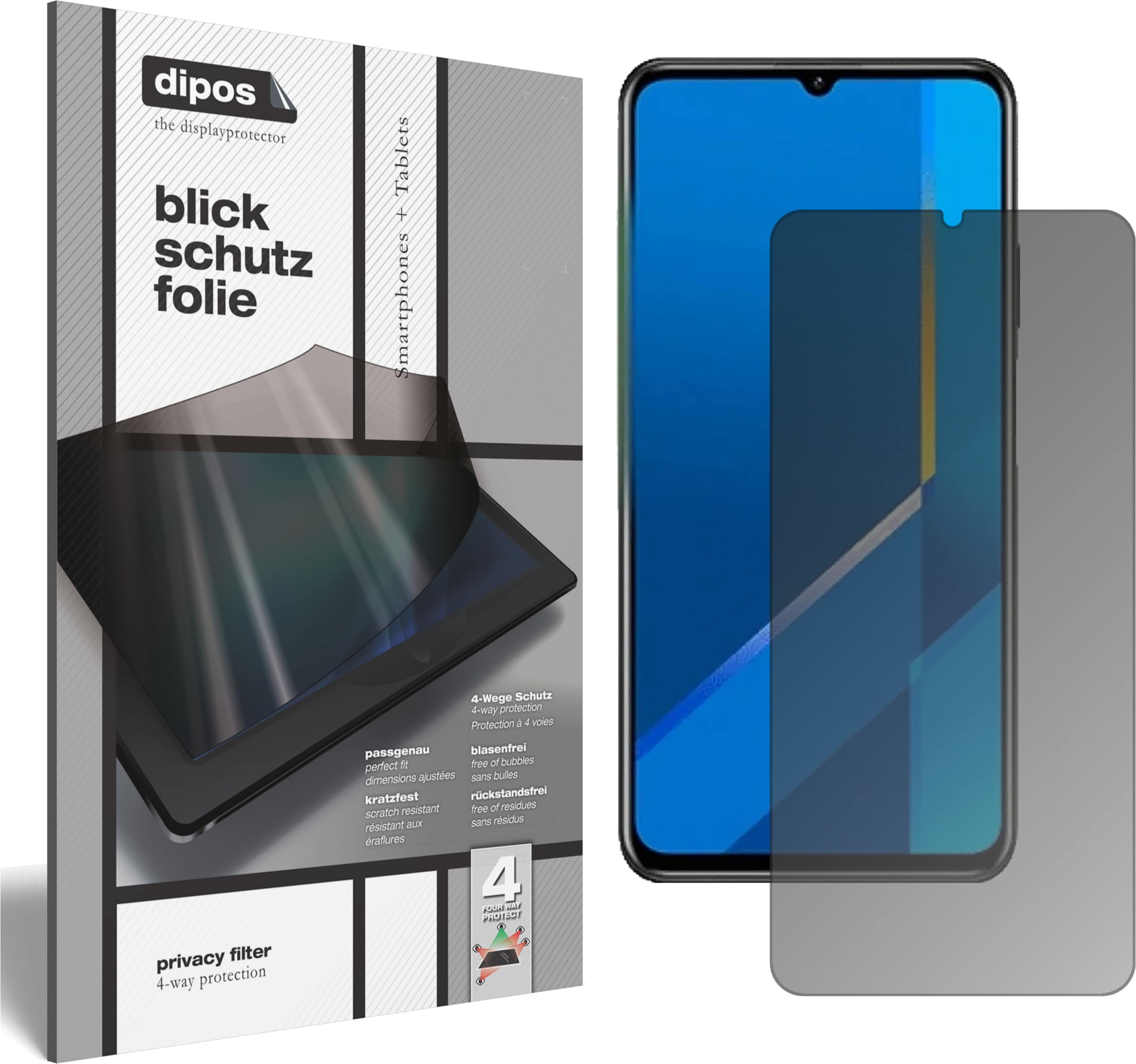 Dipos Blickschutzfolie 4-Way Privacy (1 Stück, Honor X10 Max 5G), Smartphone Schutzfolie