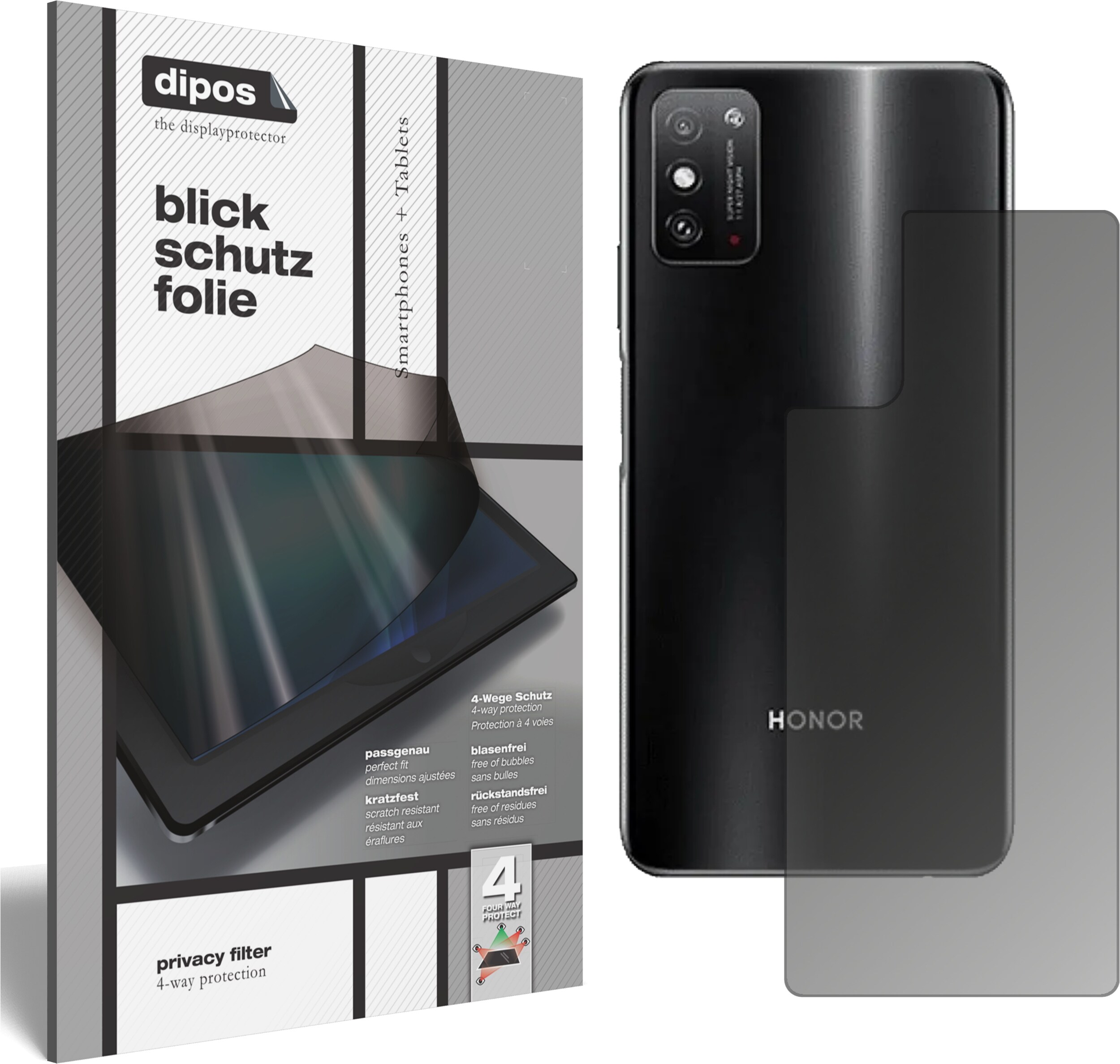 Dipos Blickschutzfolie 4-Way Privacy (1 Stück, Honor X10 Max), Smartphone Schutzfolie, Transparent