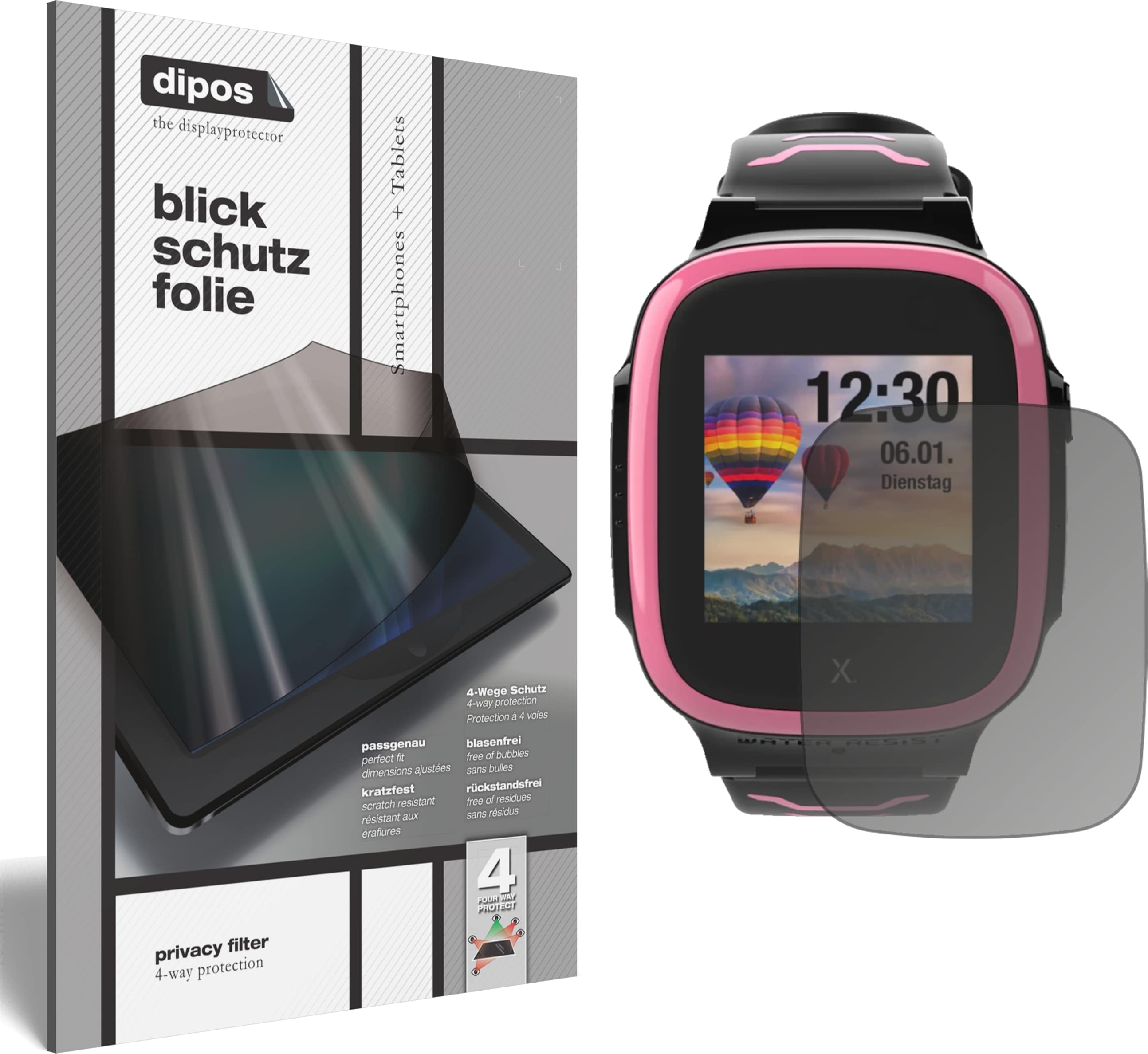 Dipos Blickschutzfolie 4-Way Privacy, Smartwatch Schutzfolie, Transparent